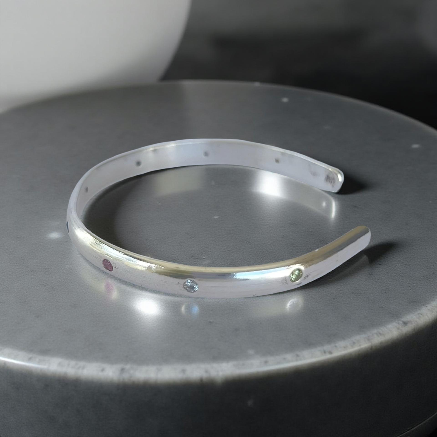 Artisan Silver Cuff with Zirconia - Silver Lines Jewellery