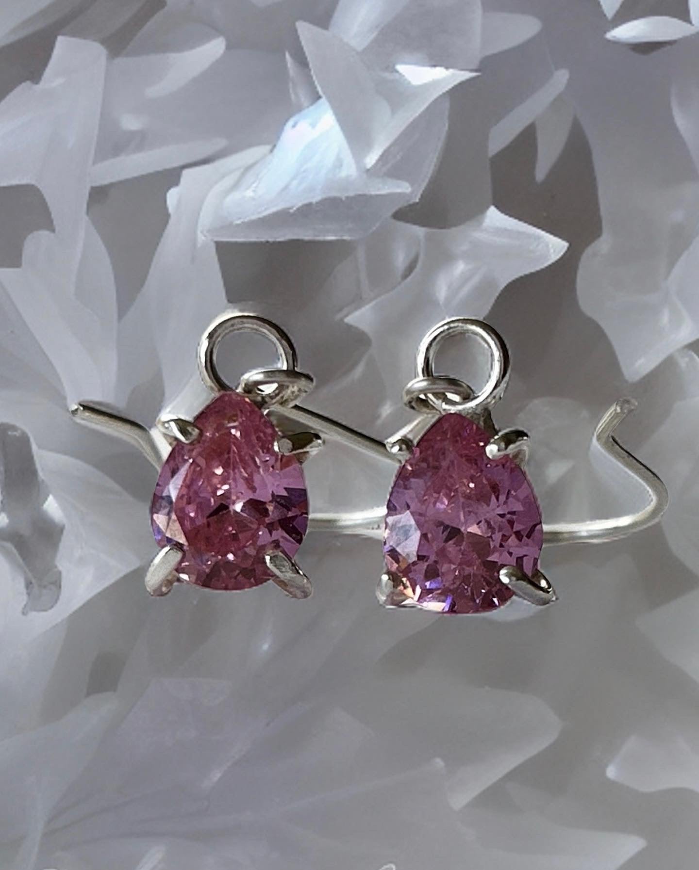 Pink Cubic Zirconia Faceted Earrings - Silver Lines Jewellery