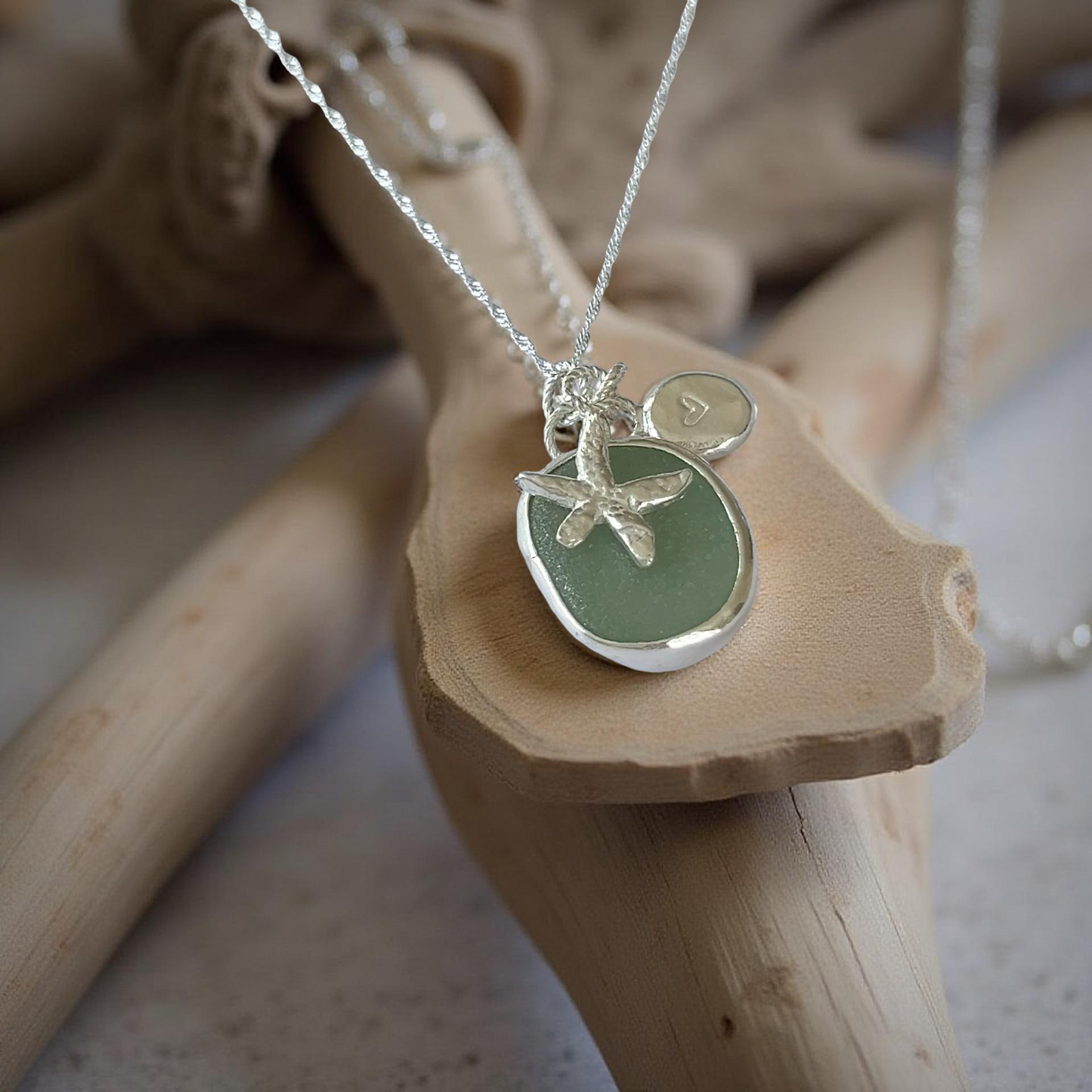 Sea Glass Charm Necklace - Silver Lines Jewellery