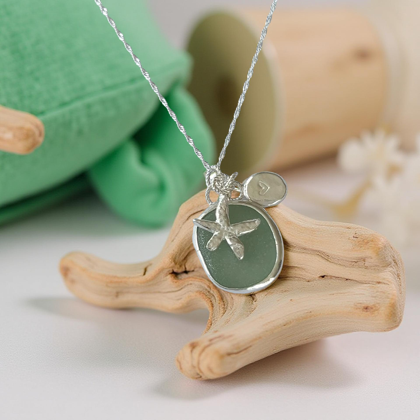 Sea Glass Charm Necklace - Silver Lines Jewellery