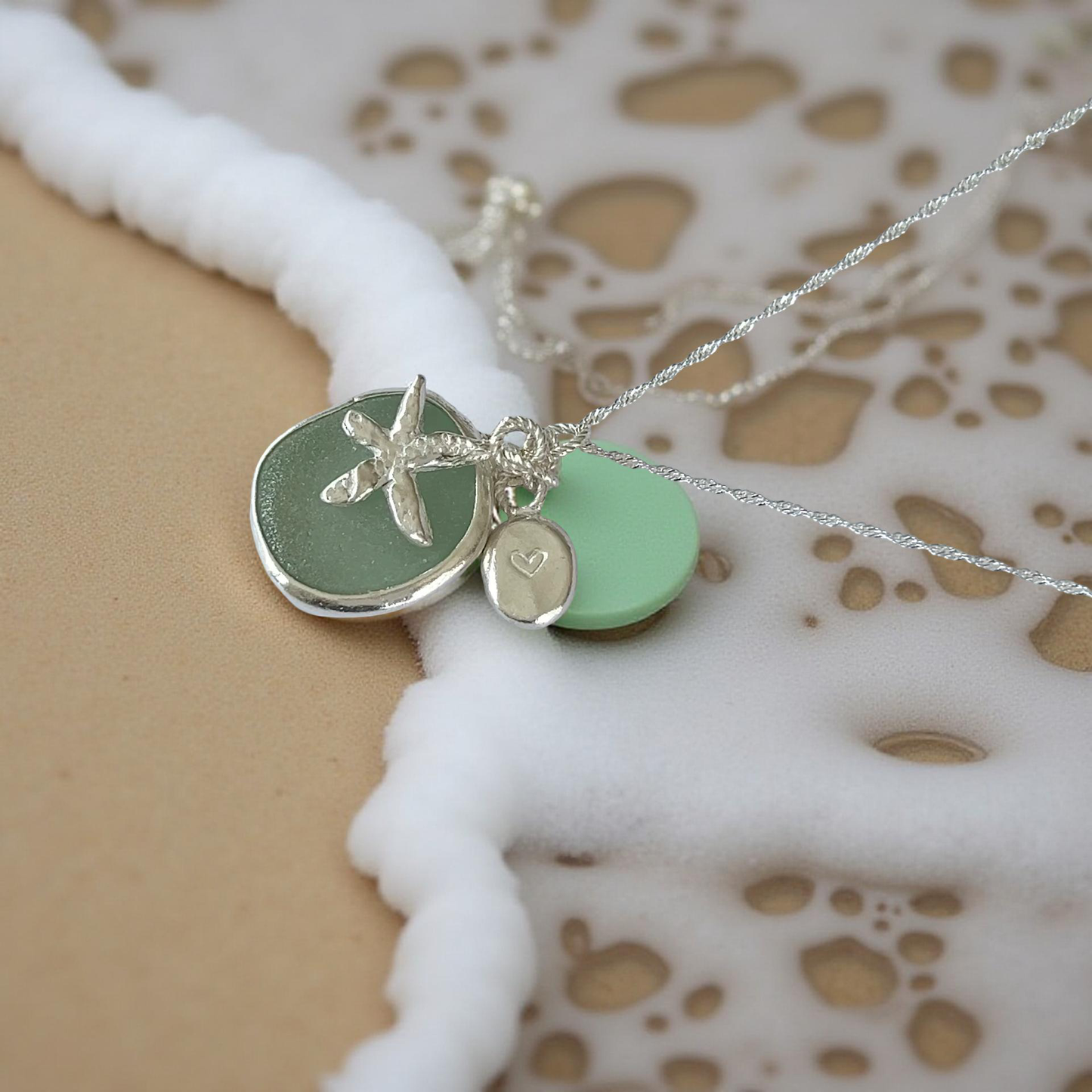 Sea Glass Charm Necklace - Silver Lines Jewellery