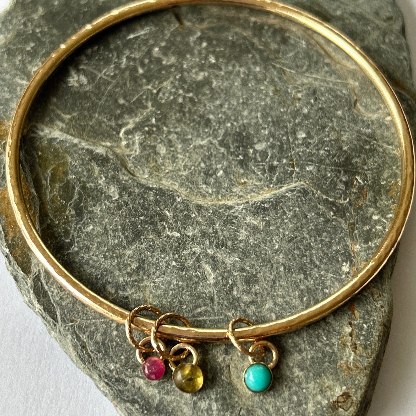 Gold Bangle With Gemstone Charms - Silver Lines Jewellery