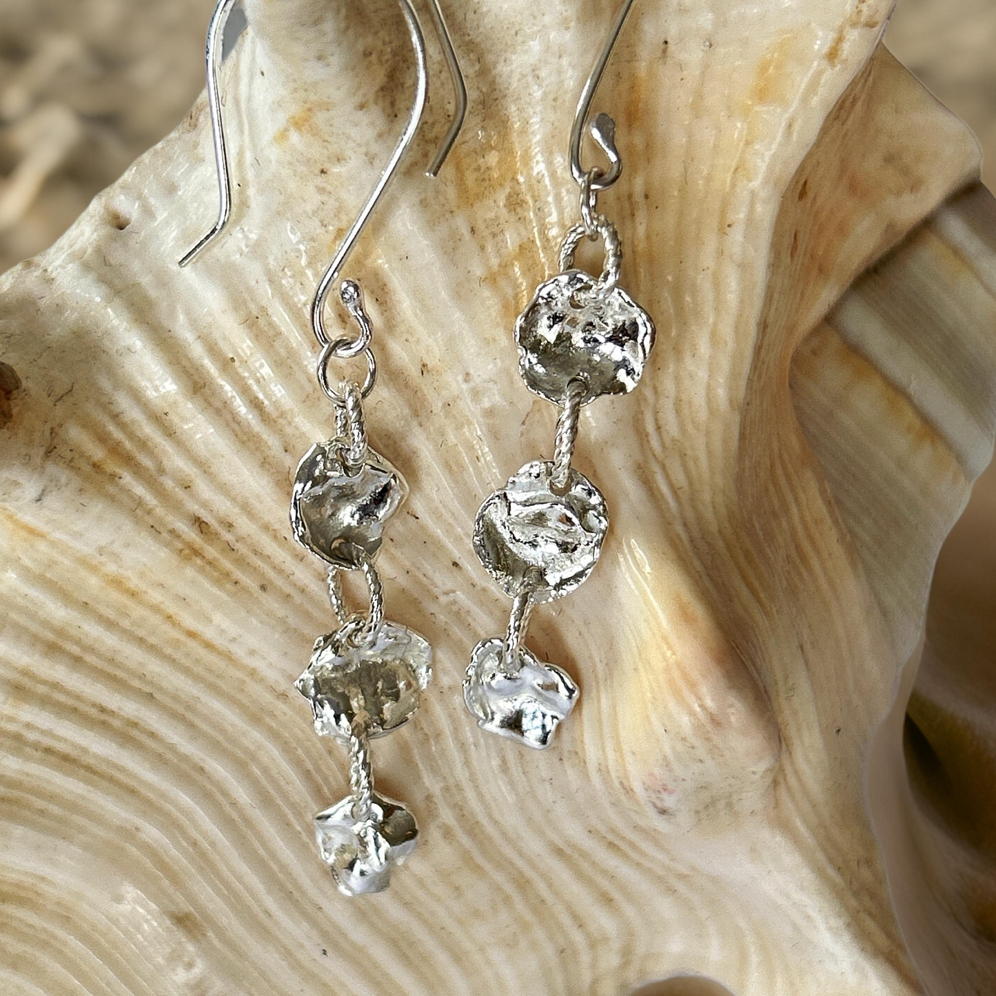 Organic Silver Drop Earrings - Silver Lines Jewellery