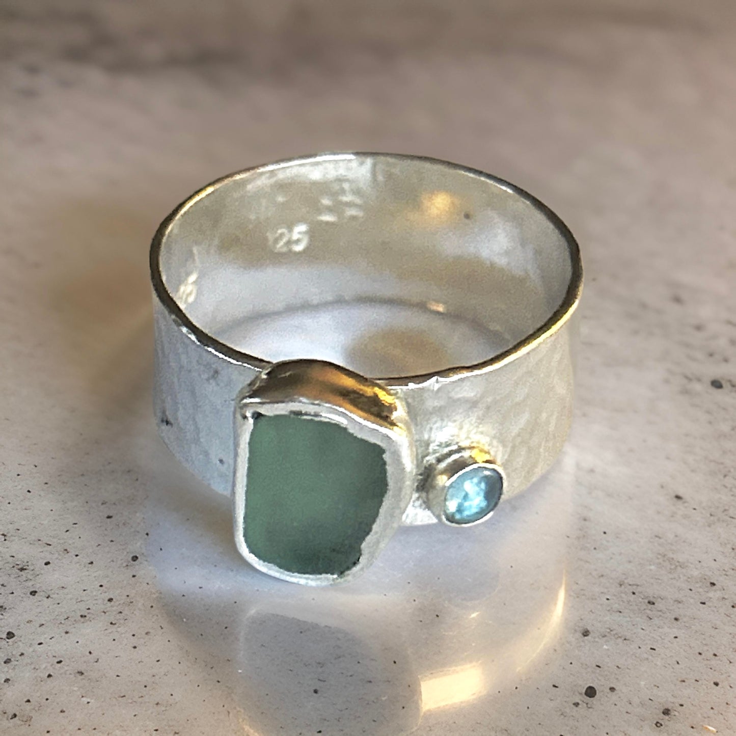 Sea Glass And Topaz Ring - Silver Lines Jewellery
