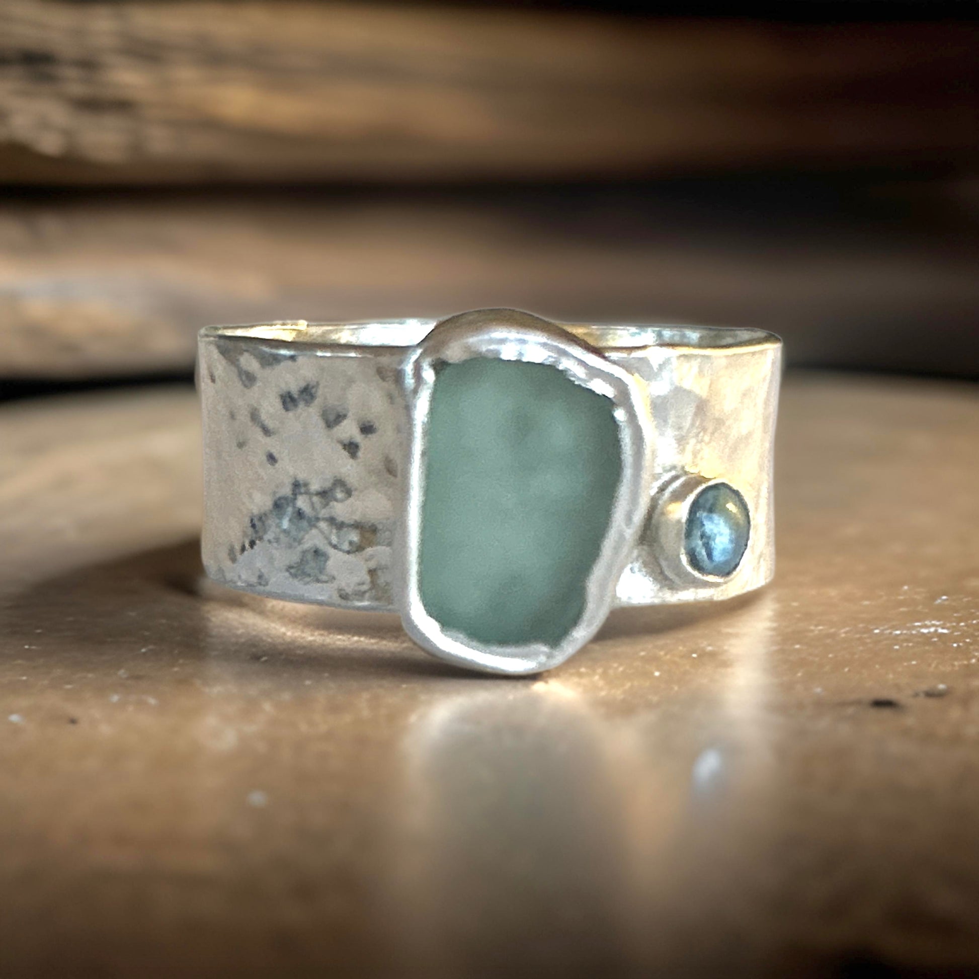 Sea Glass And Topaz Ring - Silver Lines Jewellery