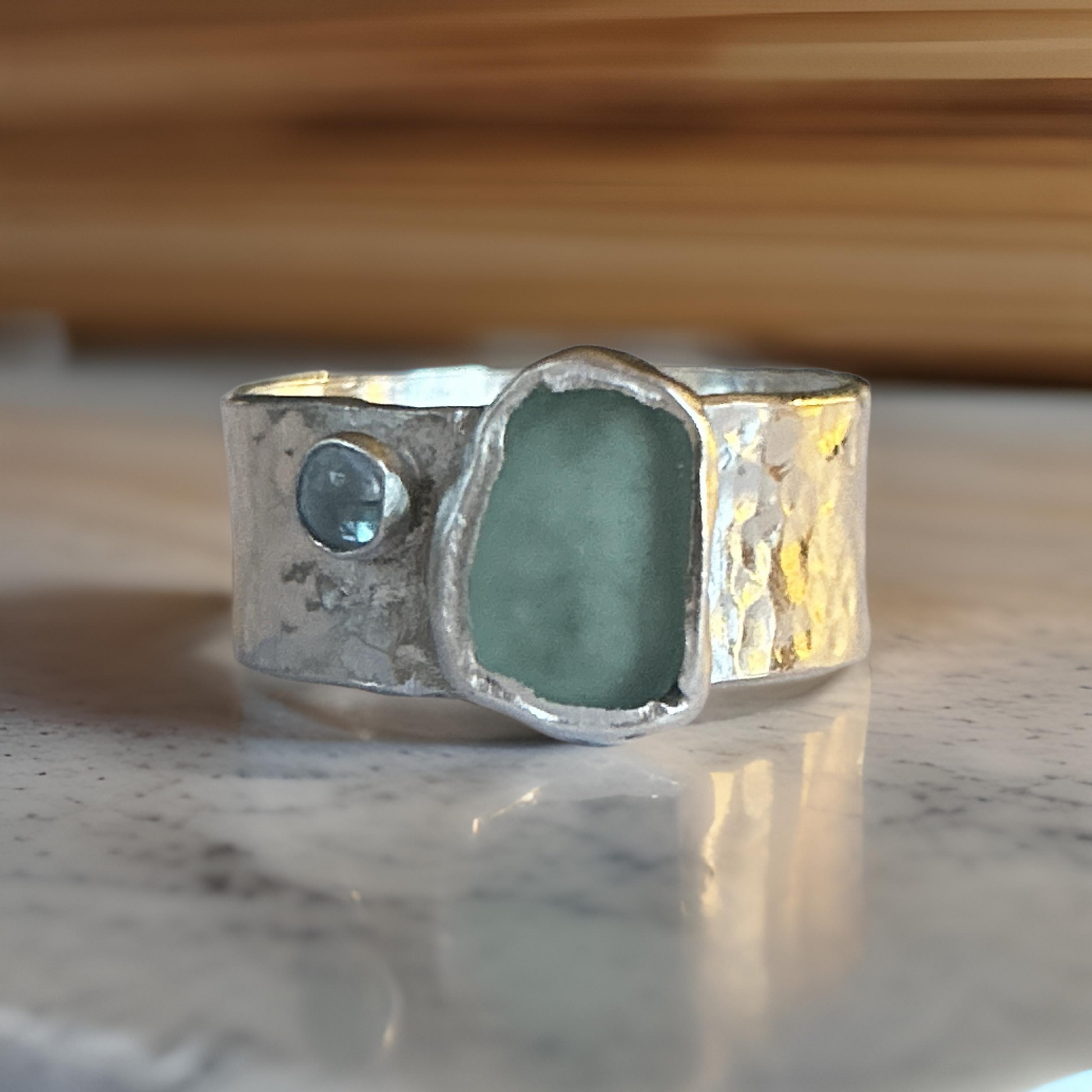 Sea Glass And Topaz Ring - Silver Lines Jewellery