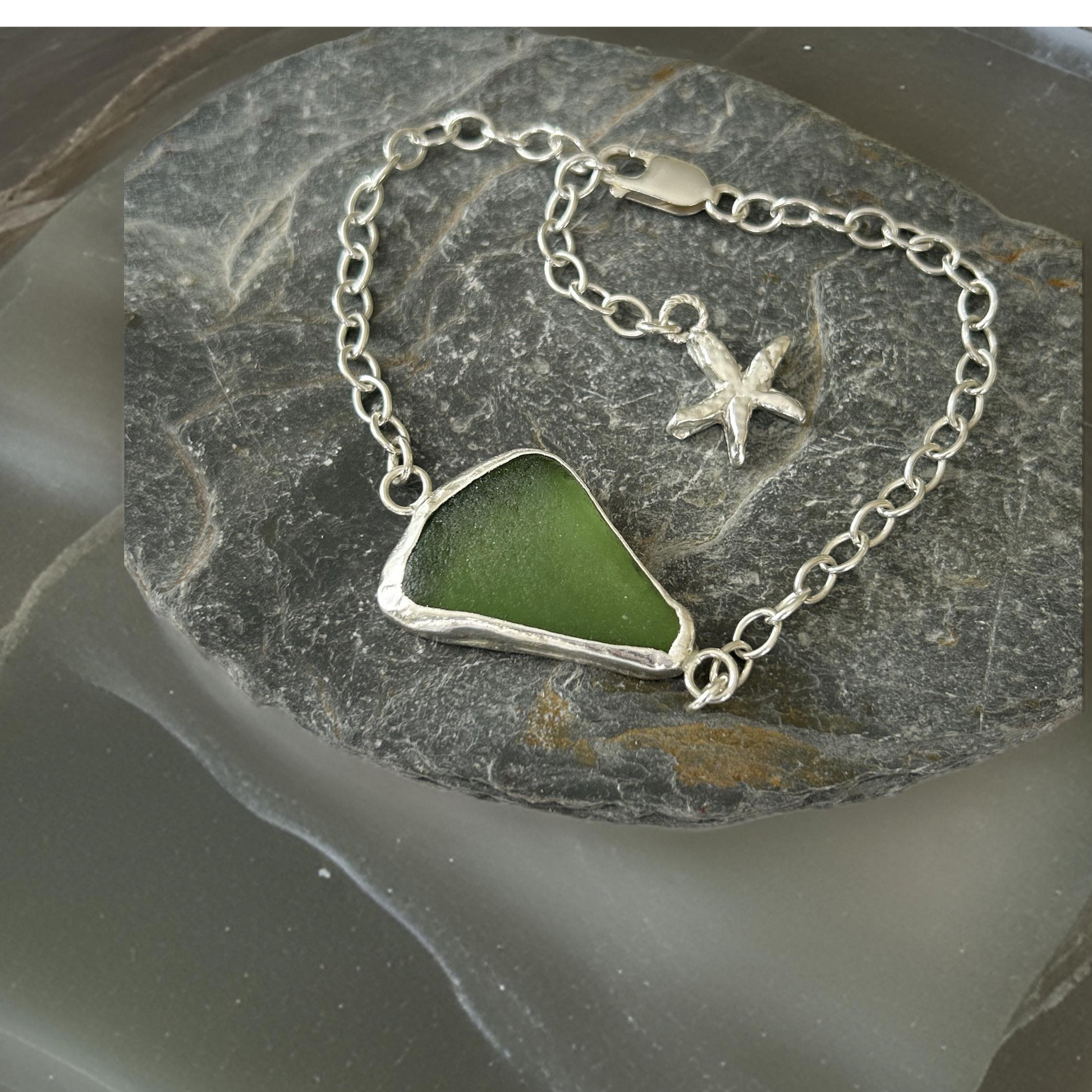 Sea Glass Bracelet Seashell Charm - Silver Lines Jewellery