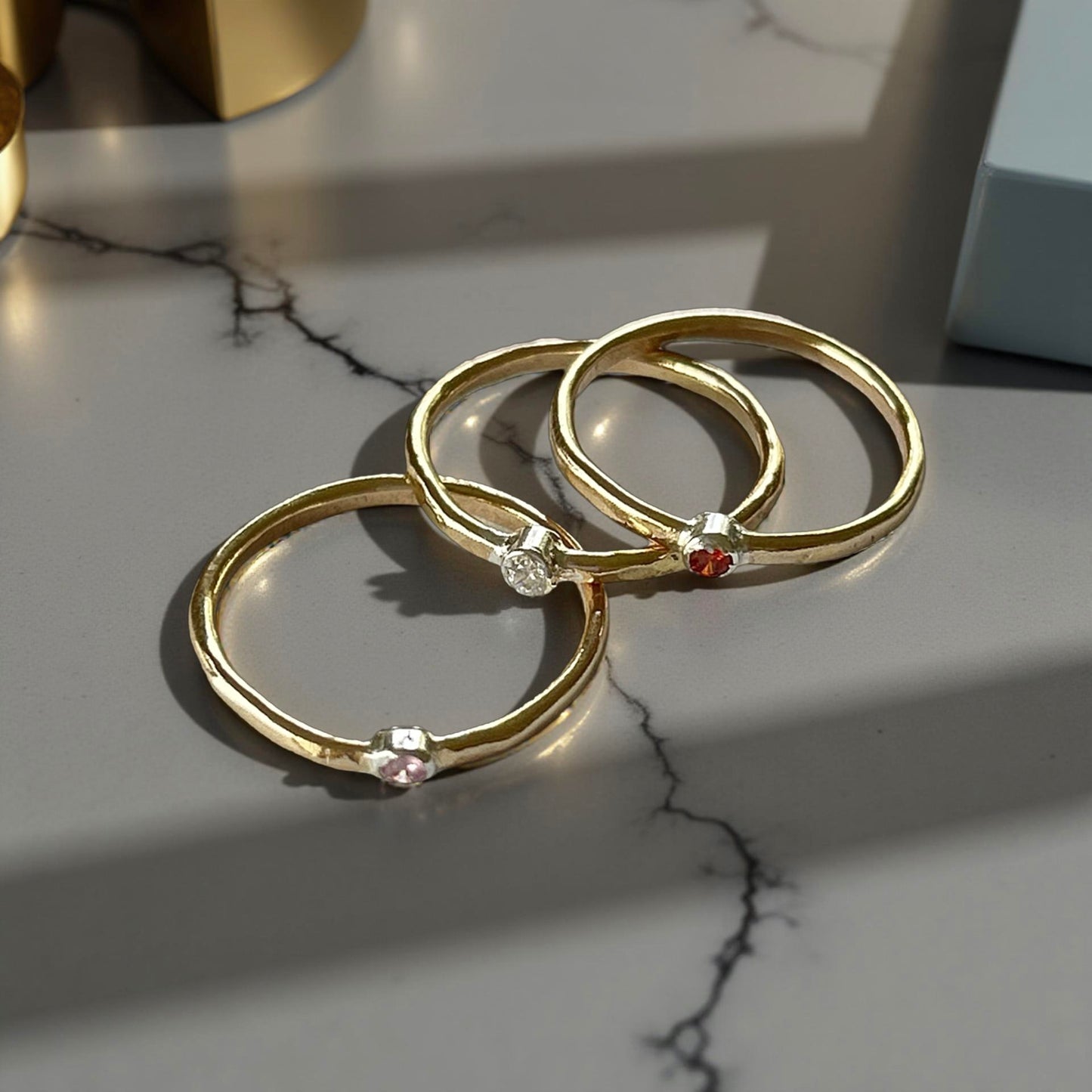 Gold stacking Rings With Cubic Zirconia - Silver Lines Jewellery
