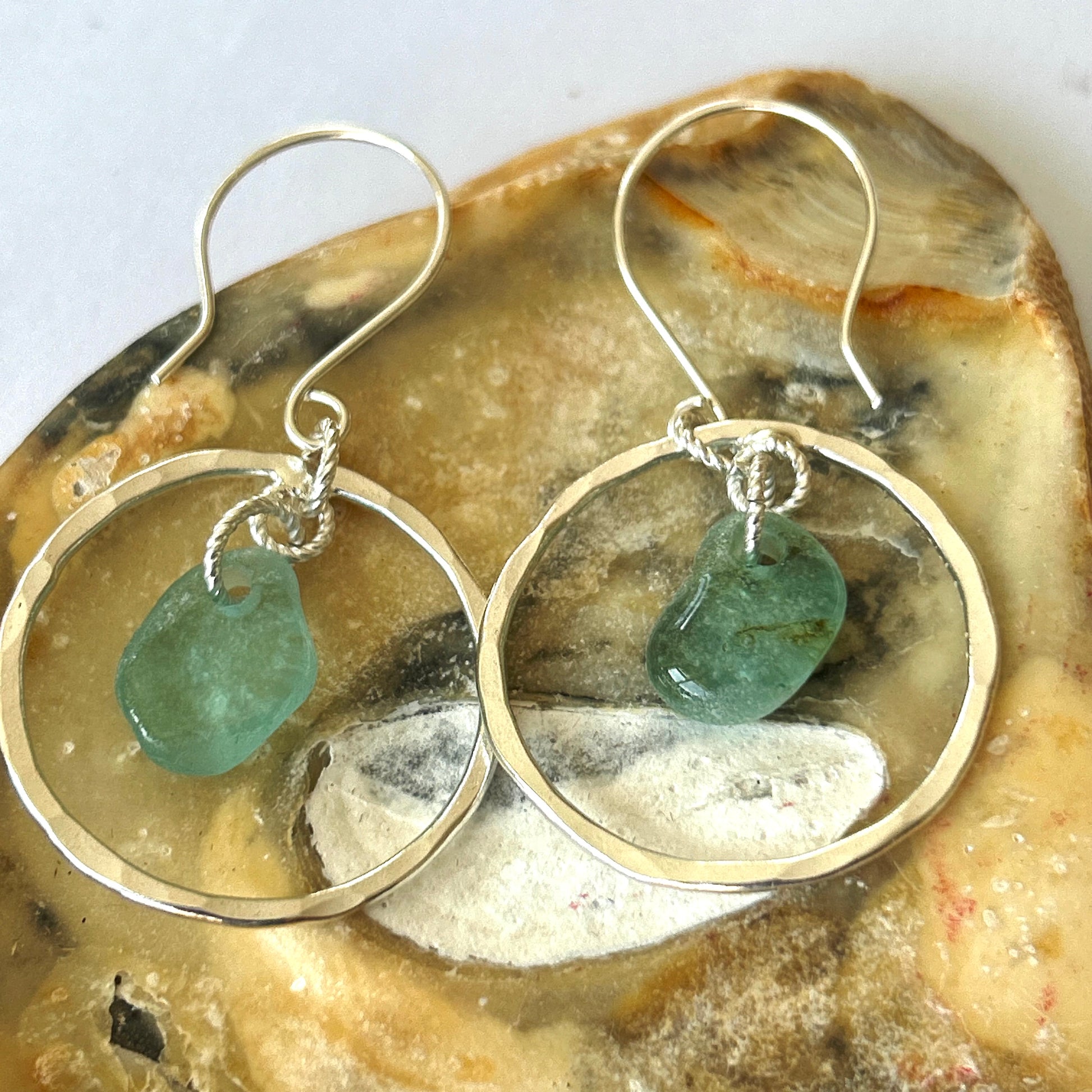 Ocean Sea Glass Hoop Earrings - Silver Lines Jewellery