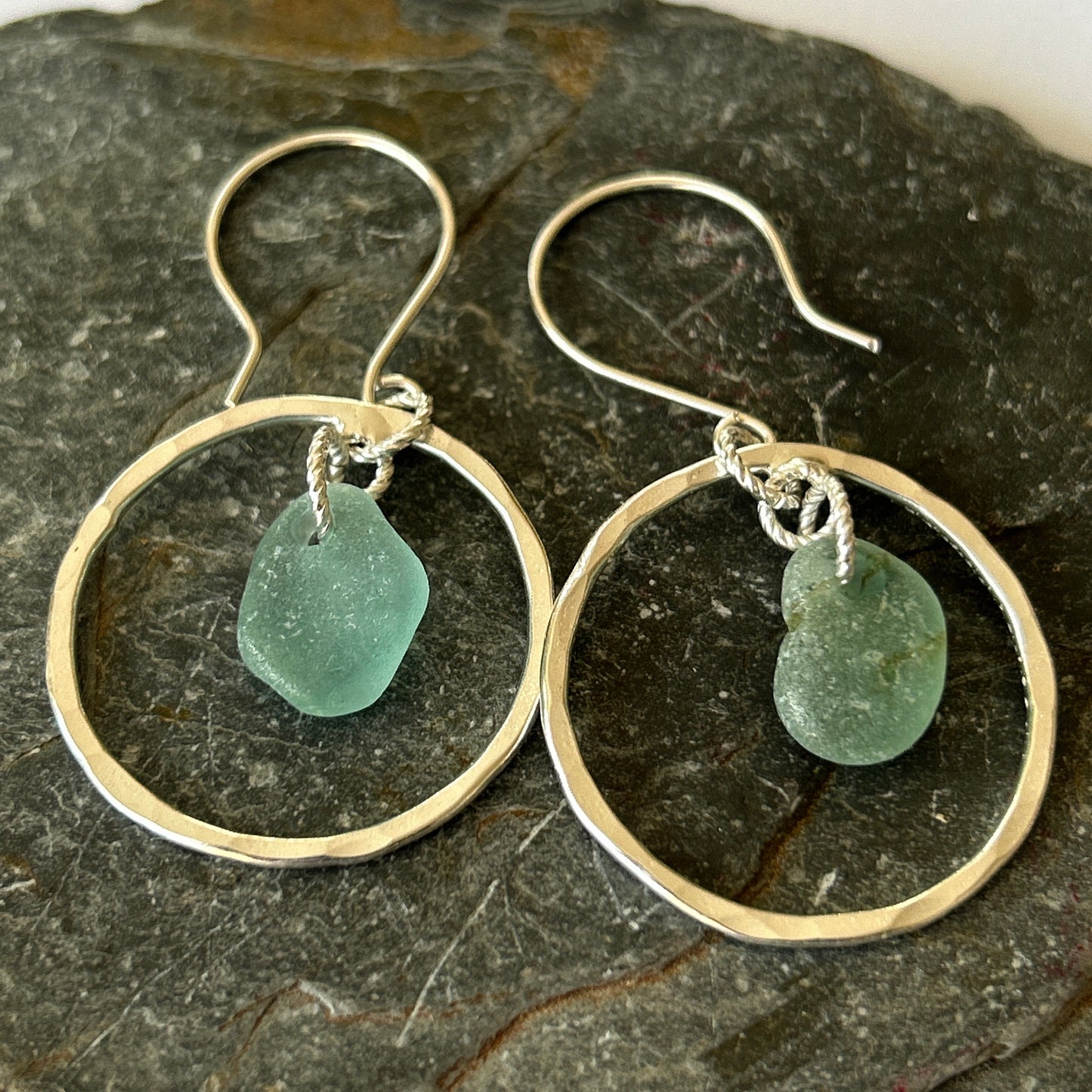 Ocean Sea Glass Hoop Earrings - Silver Lines Jewellery
