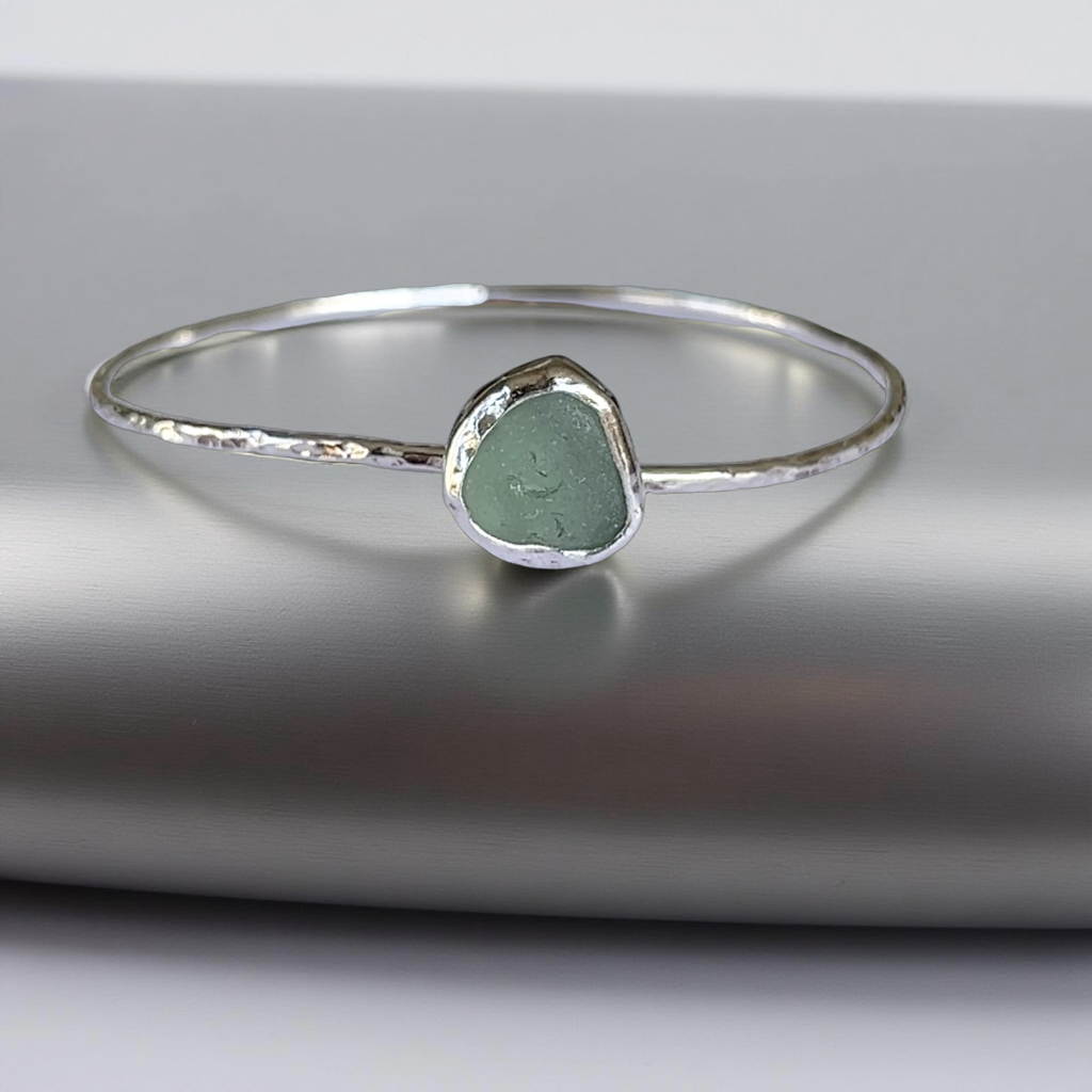 Silver Sea Glass Bangle - Silver Lines Jewellery
