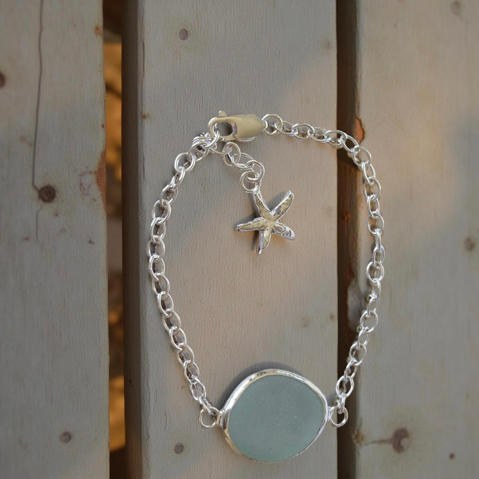Sea Glass Bracelet Seashell Charm - Silver Lines Jewellery
