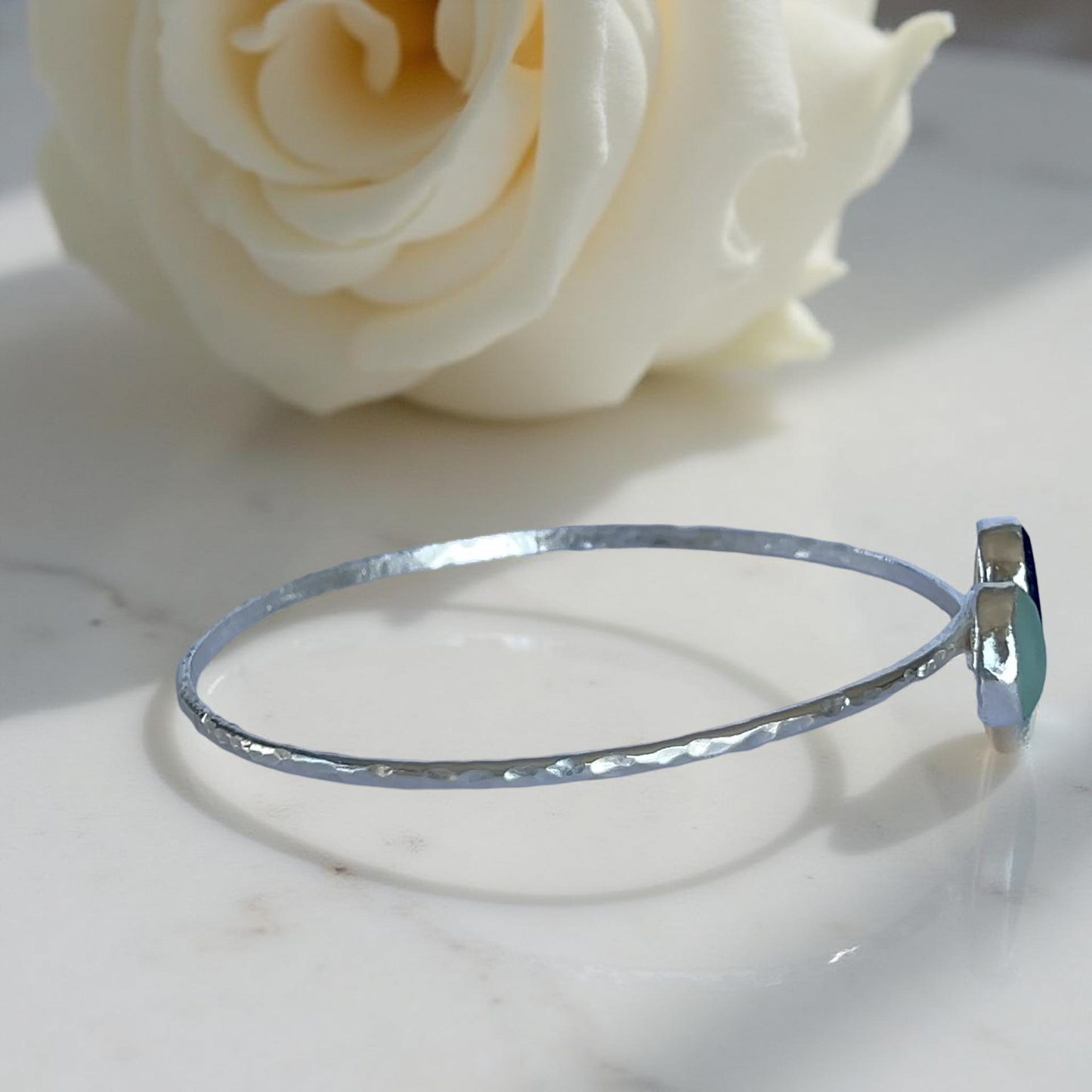 Sterling Silver Duo Sea Glass Bangle - SilverLines Jewellery