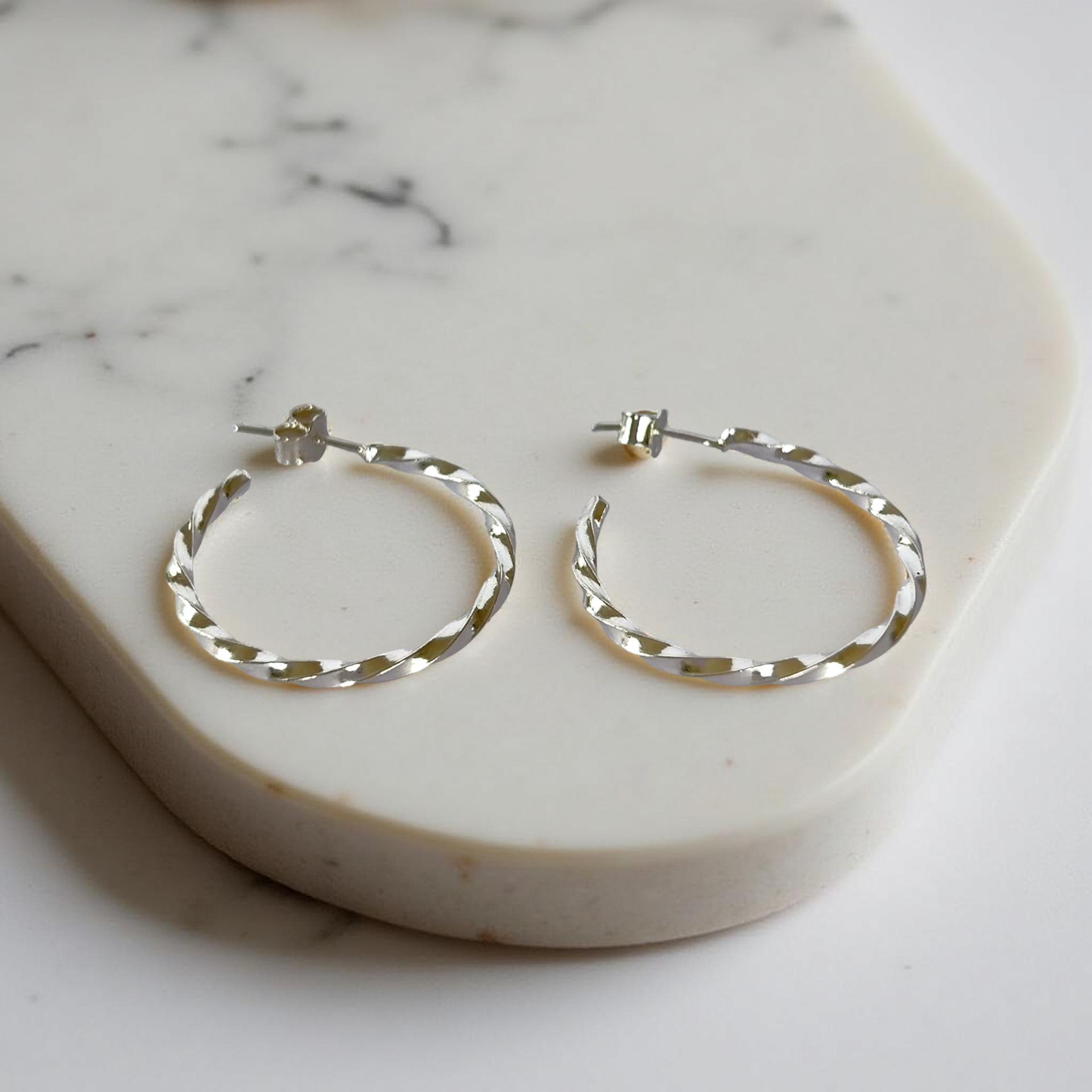 Twisted Silver Hoops Earrings - SilverLines Jewellery