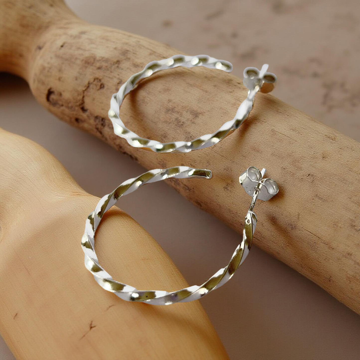 Twisted Silver Hoops Earrings - SilverLines Jewellery