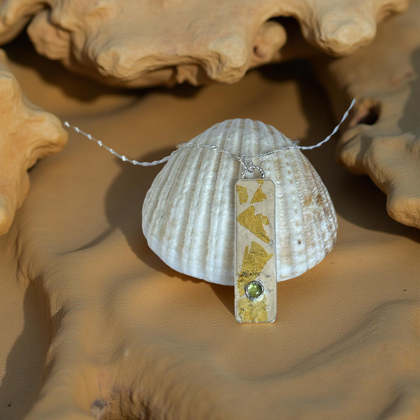 Silver And Gold Keum Boo Pendant With Peridot - SilverLines Jewelery