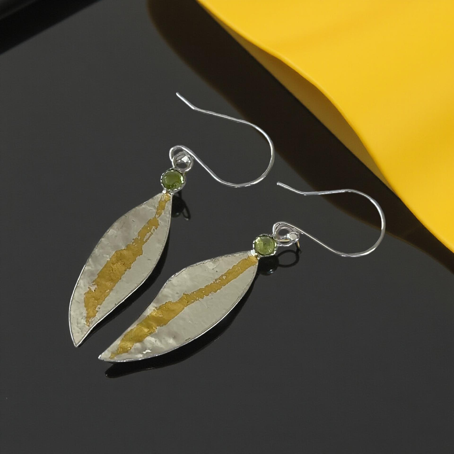 Keum-Boo Silver & Gold Leaf Earrings - Silver Lines Jewellery