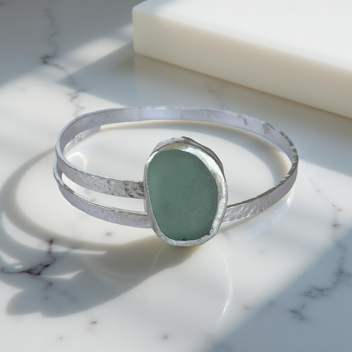 Sterling Silver Wrap Bangle With Sea Glass