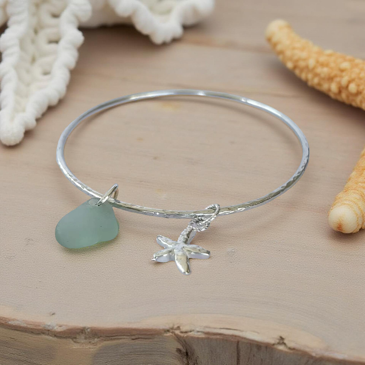 Sea Glass And Starfish Charm Bangle