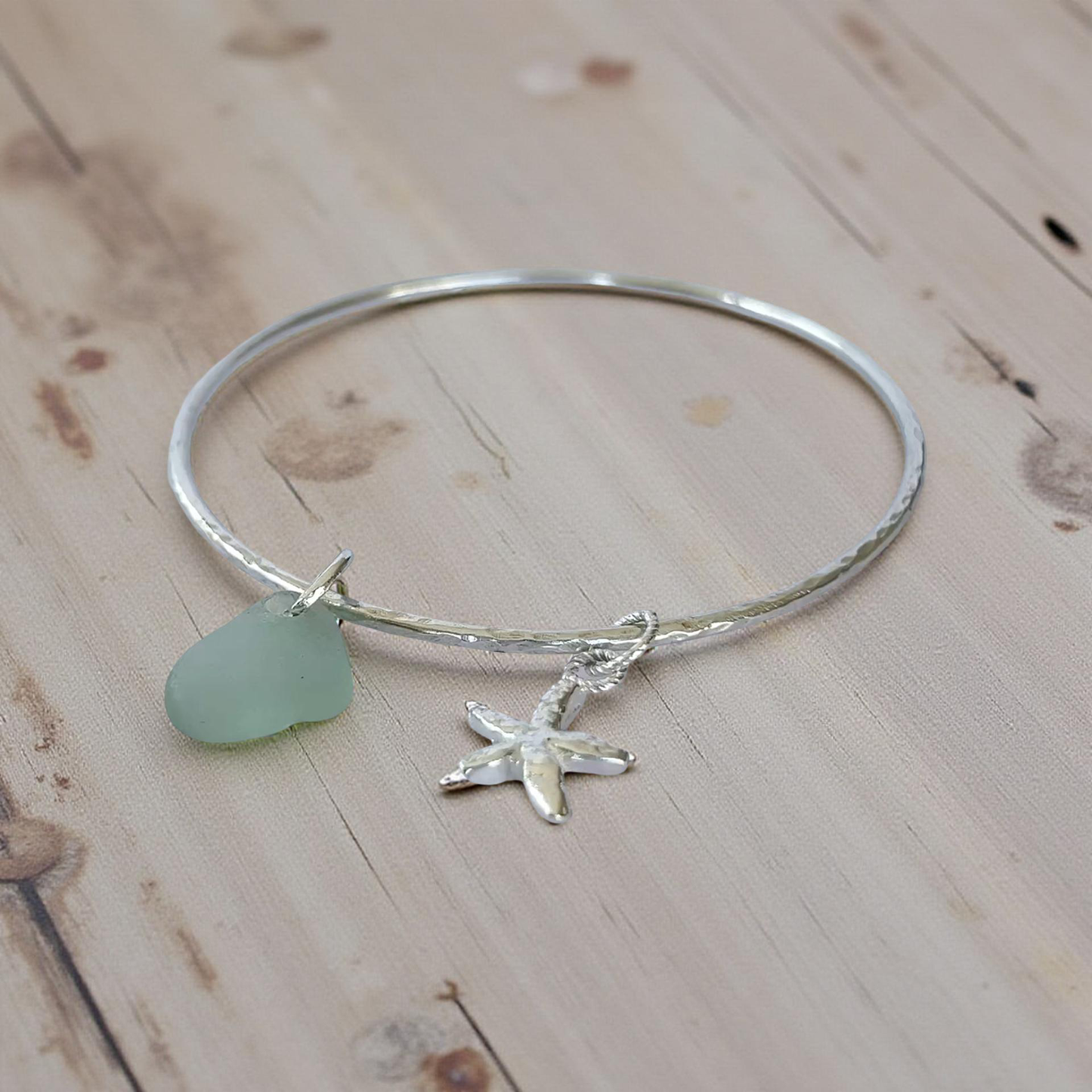Sea Glass And Starfish Charm Bangle