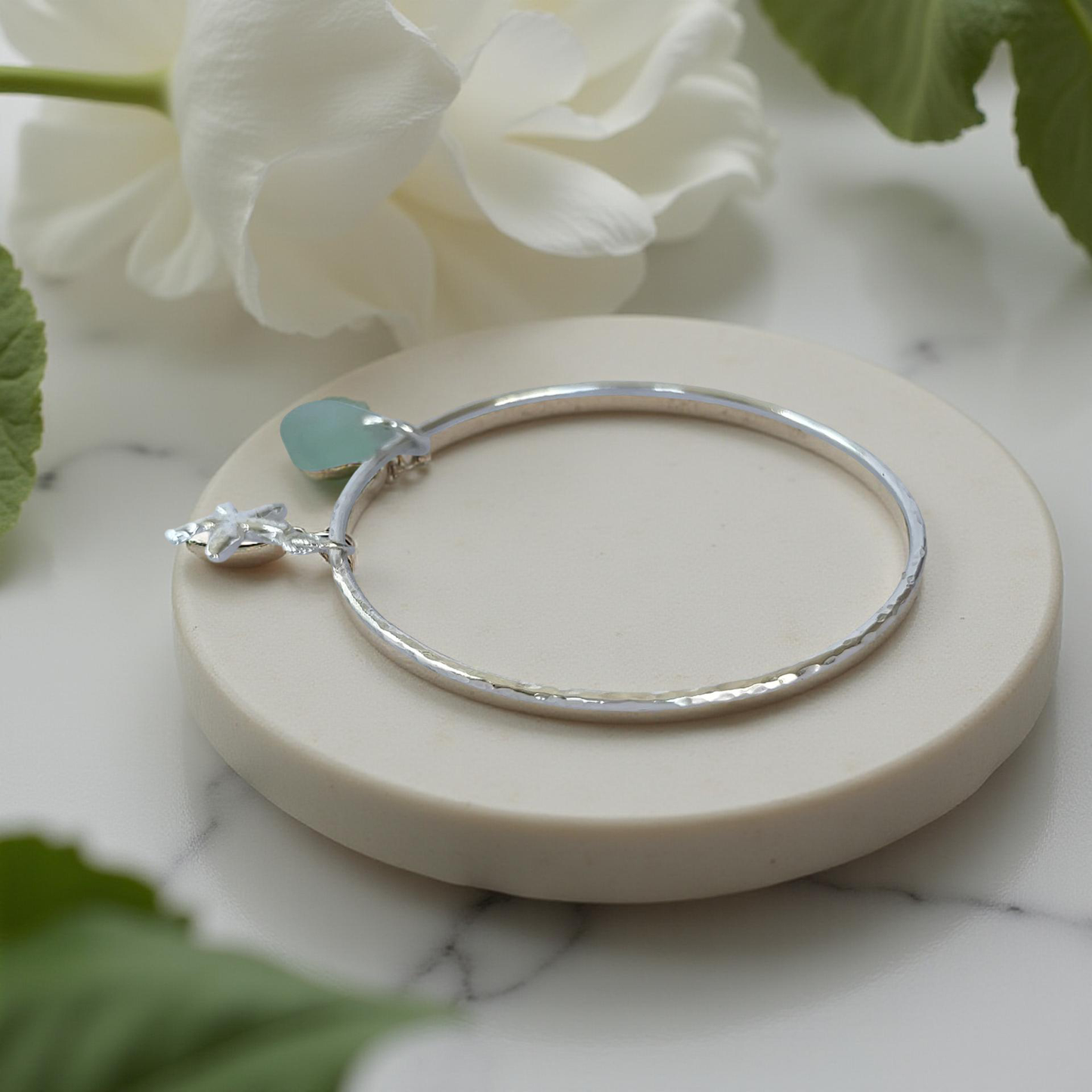 Sea Glass And Starfish Charm Bangle