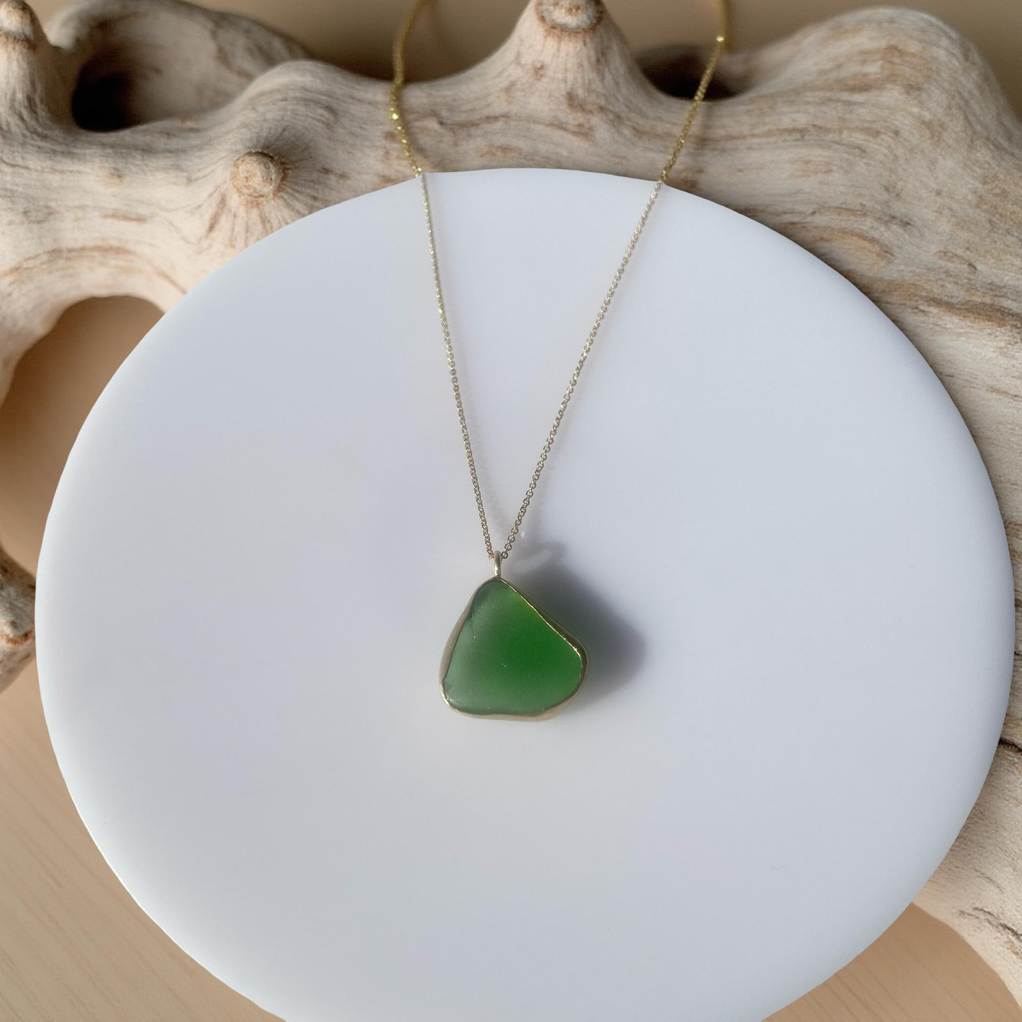 Gold Ocean Sea Glass Necklace