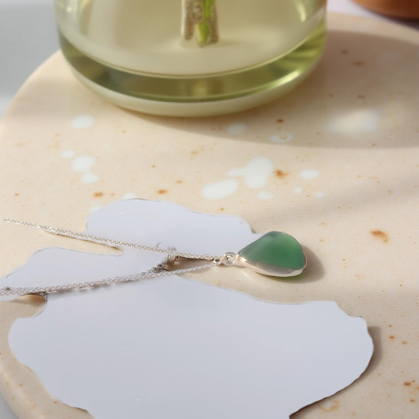 Gold Ocean Sea Glass Necklace