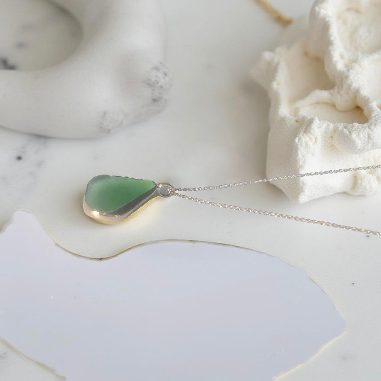 Gold Ocean Sea Glass Necklace