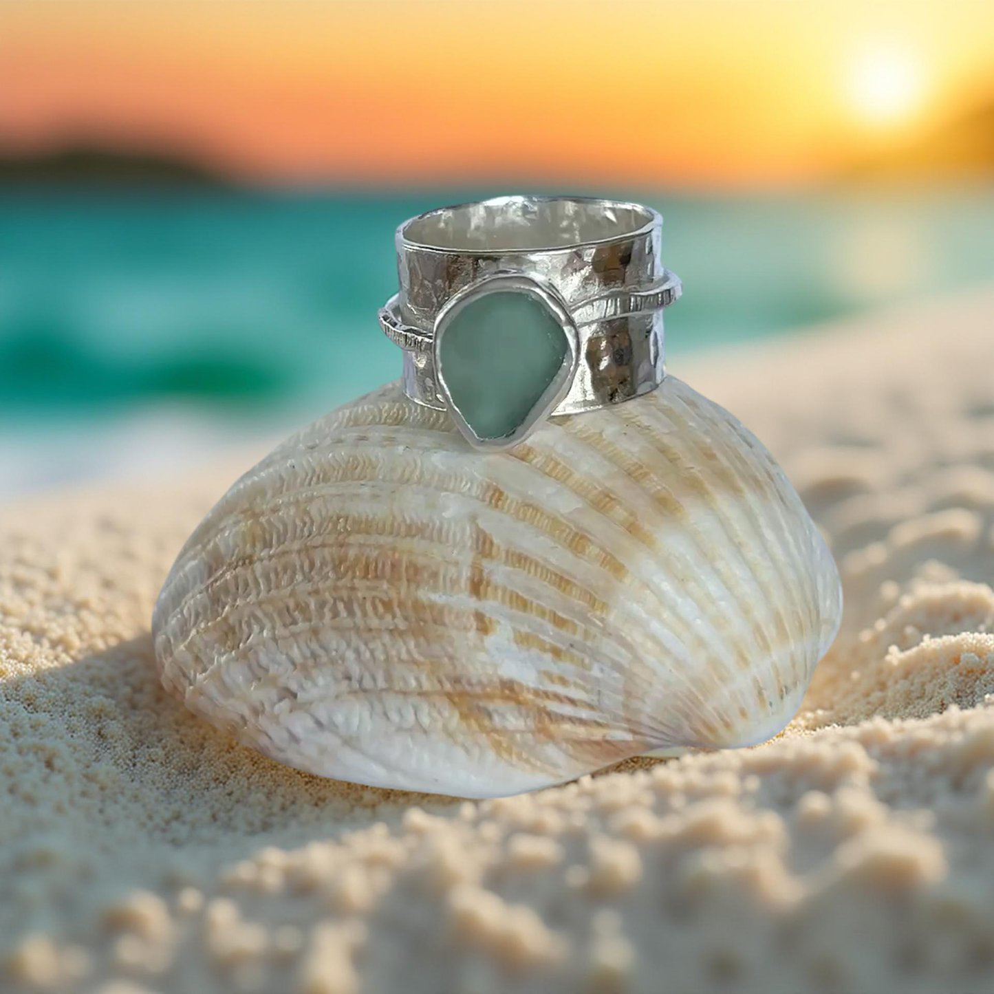 Coastal Bohemian Sea Glass Ring