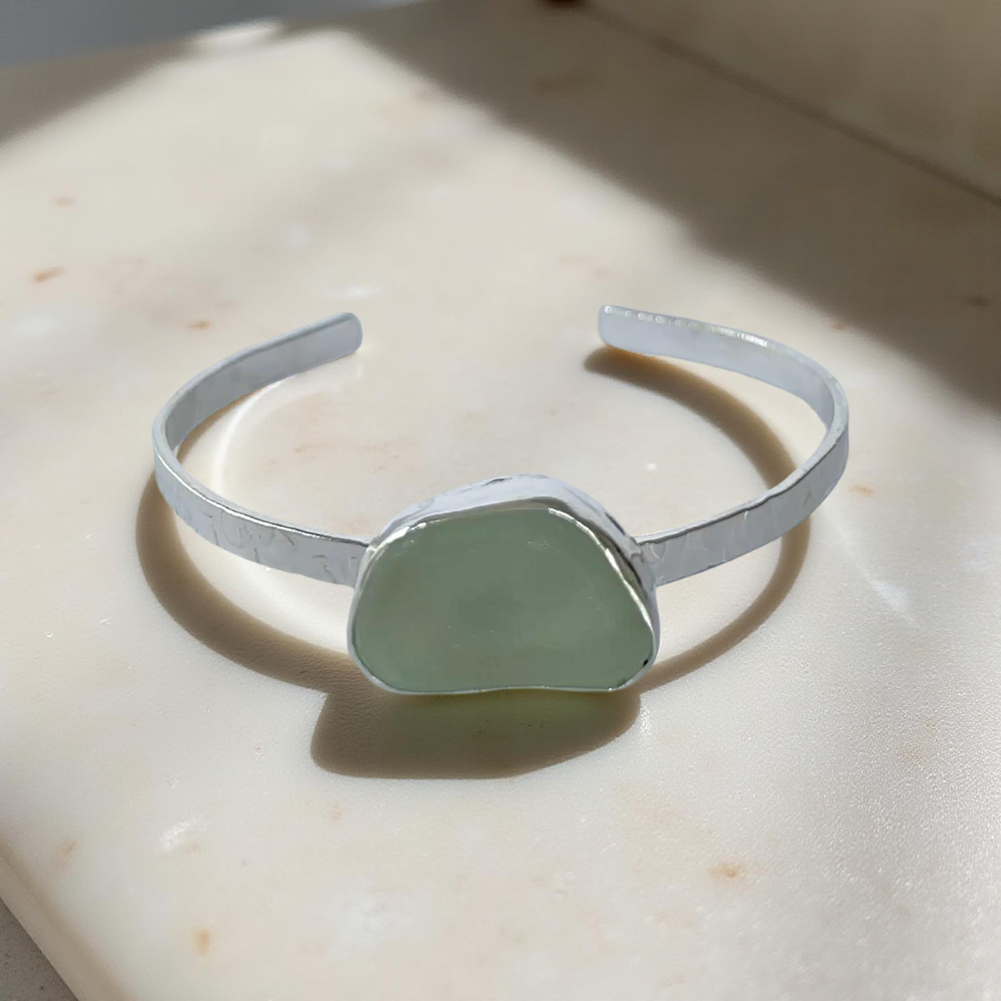Ocean Sea Glass Cuff - Silver Lines Jewellery