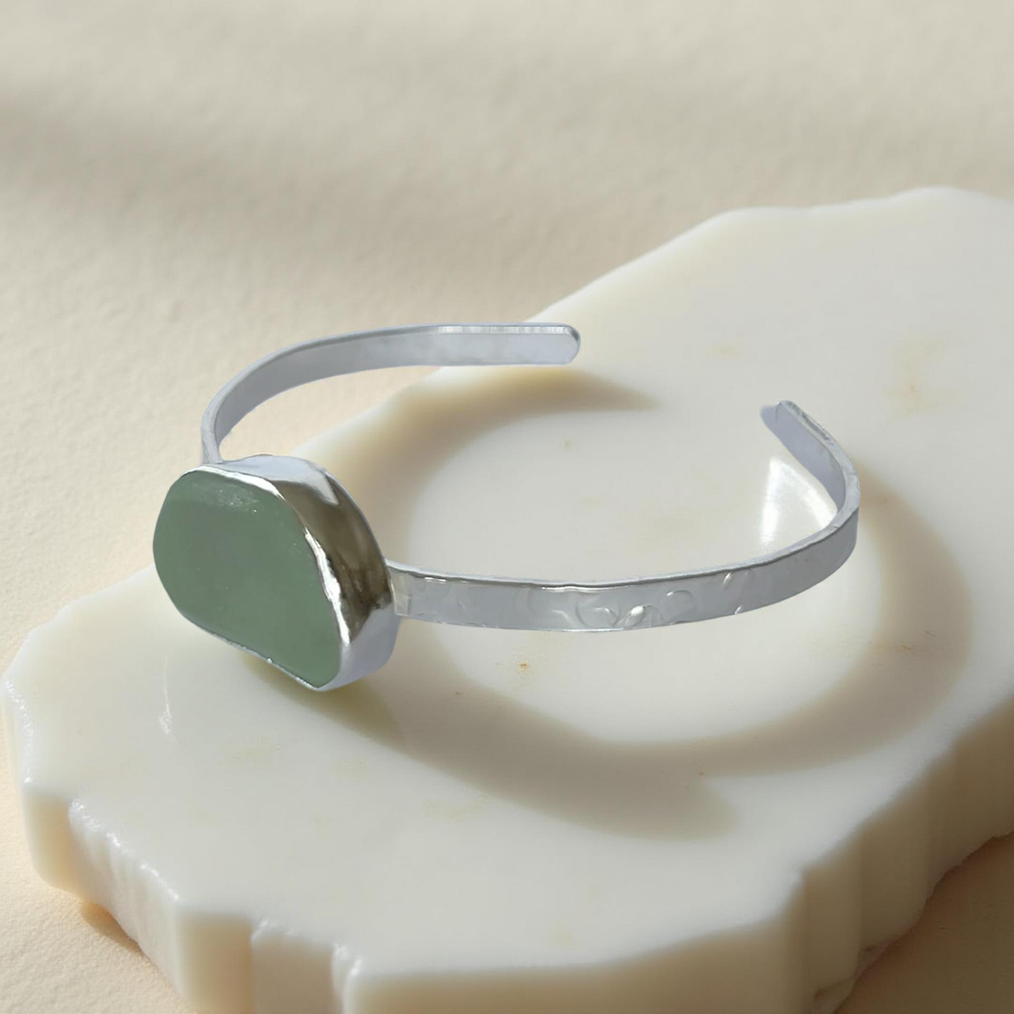 Ocean Sea Glass Cuff - Silver Lines Jewellery