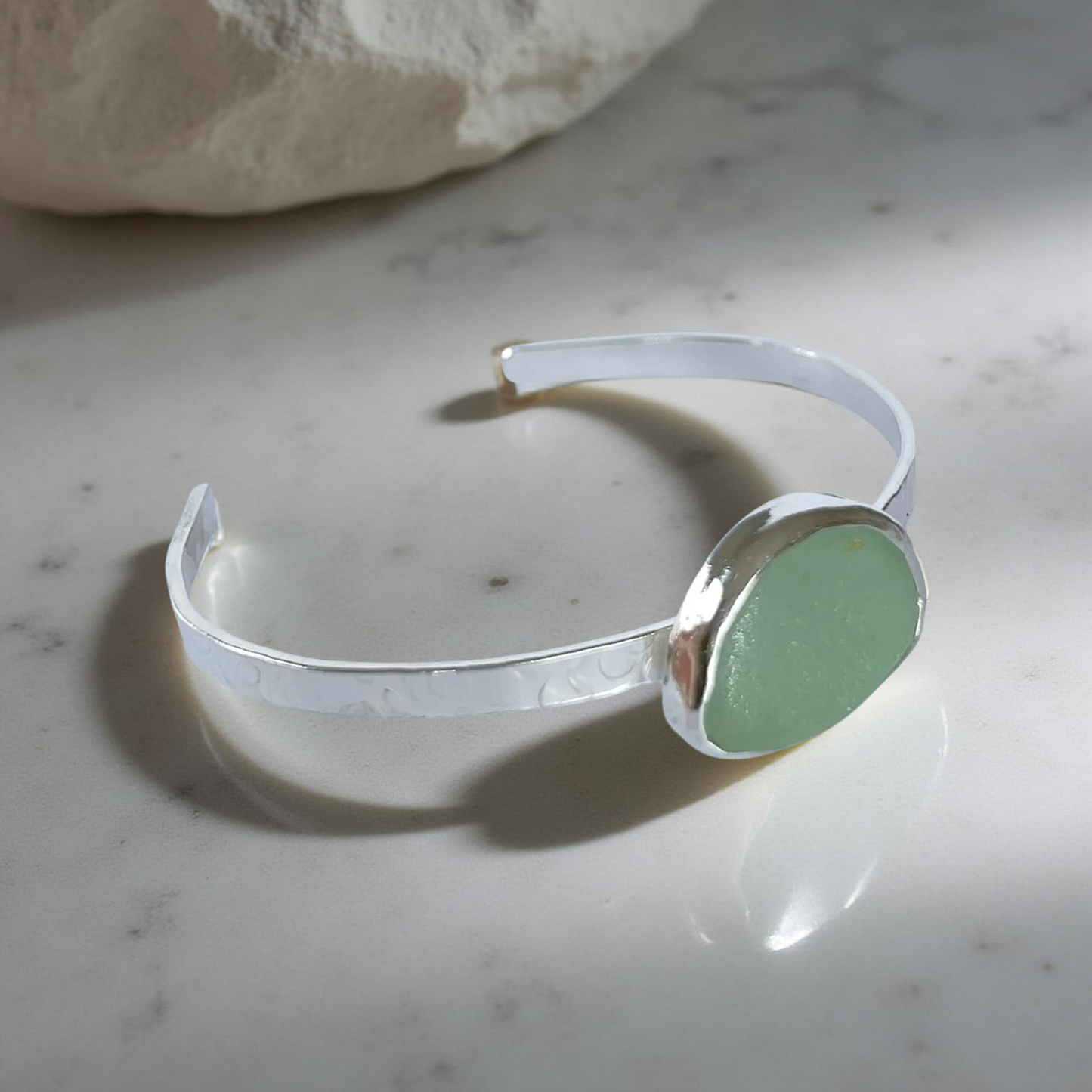 Ocean Sea Glass Cuff - Silver Lines Jewellery