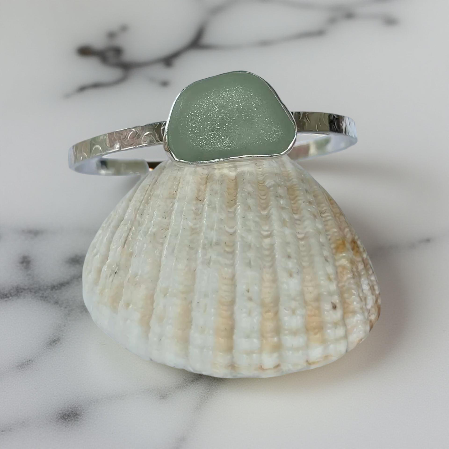 Ocean Sea Glass Cuff - Silver Lines Jewellery
