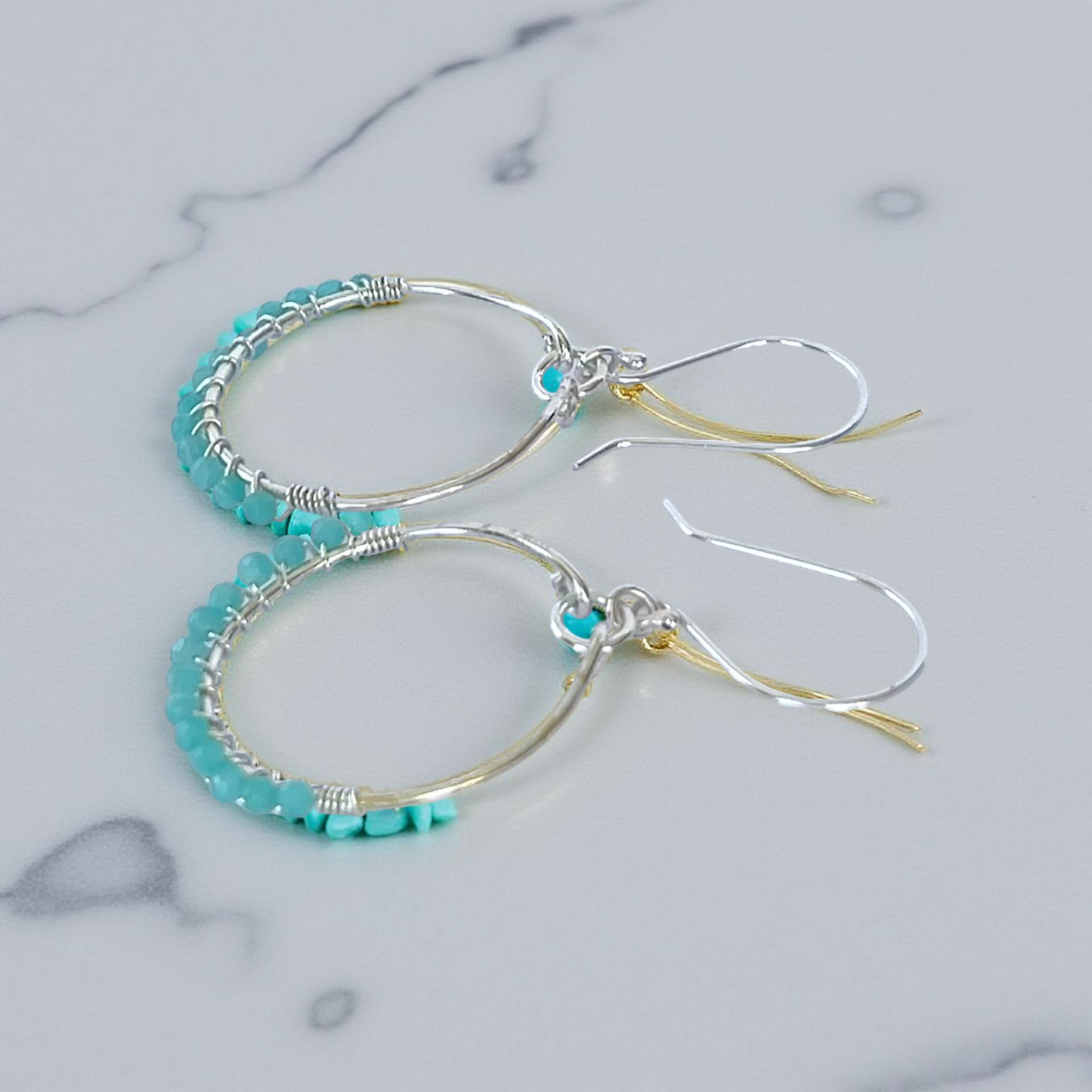 Amazonite Silver Hoop Earrings - Silver Lines Jewellery