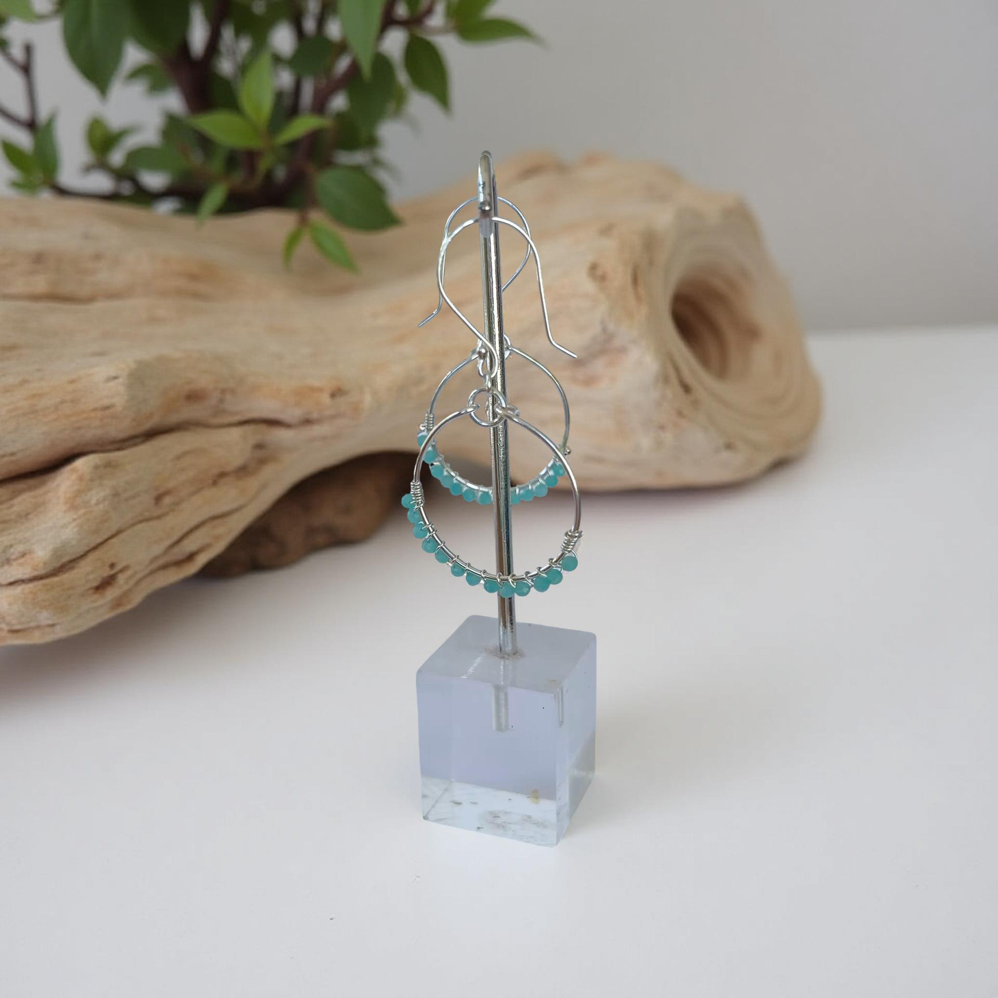 Amazonite Silver Hoop Earrings - Silver Lines Jewellery