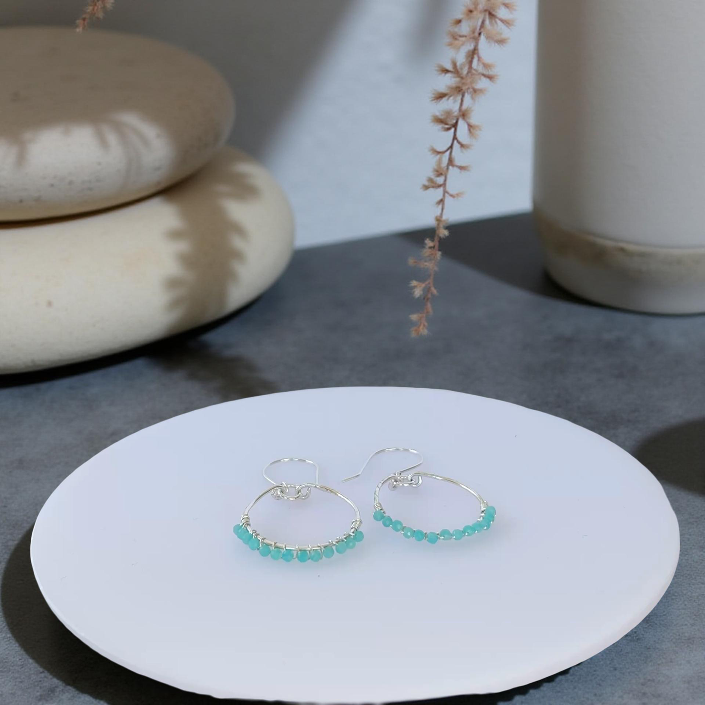 Amazonite Silver Hoop Earrings - Silver Lines Jewellery