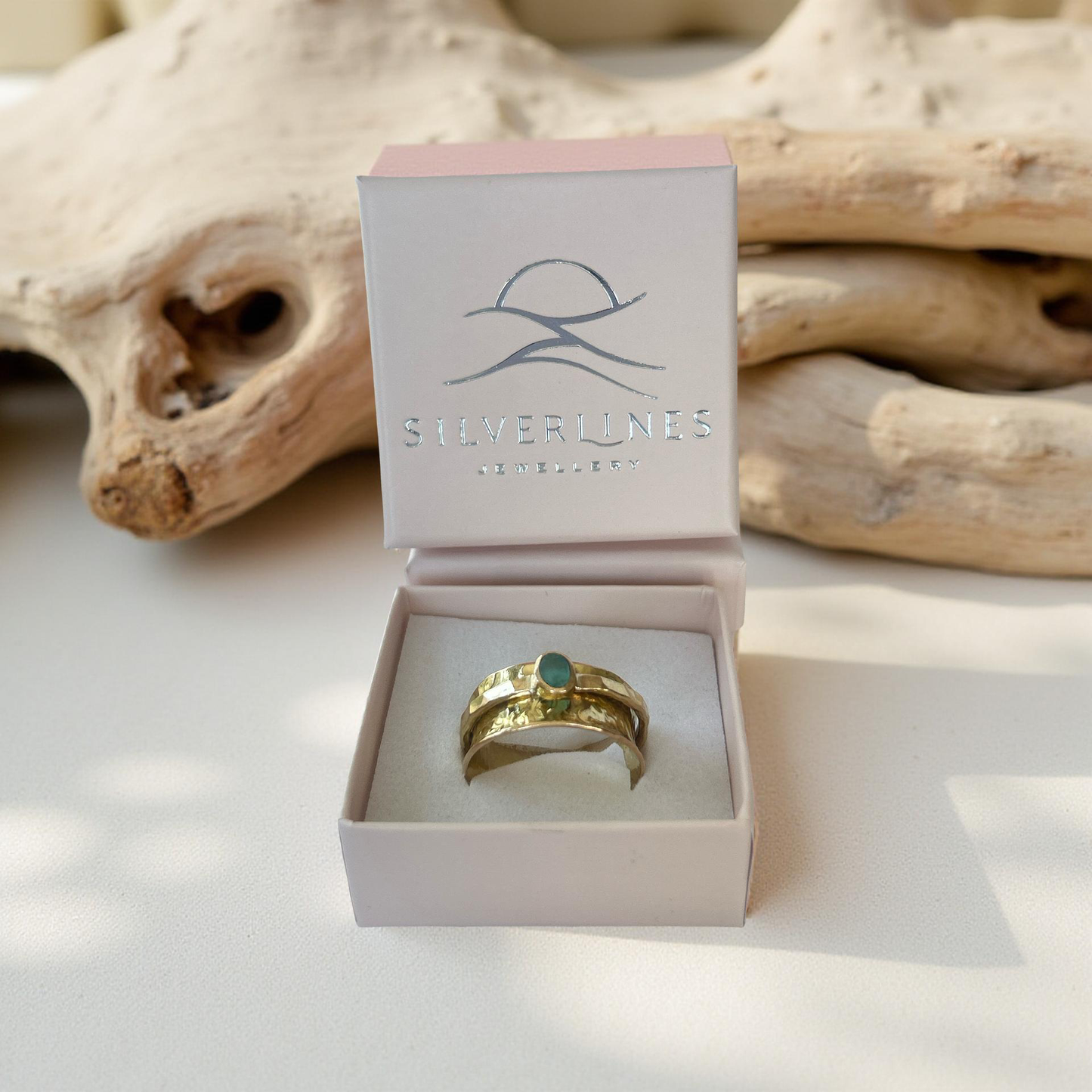 Silver Sea Glass Spinner Ring - Silver Lines Jewellery
