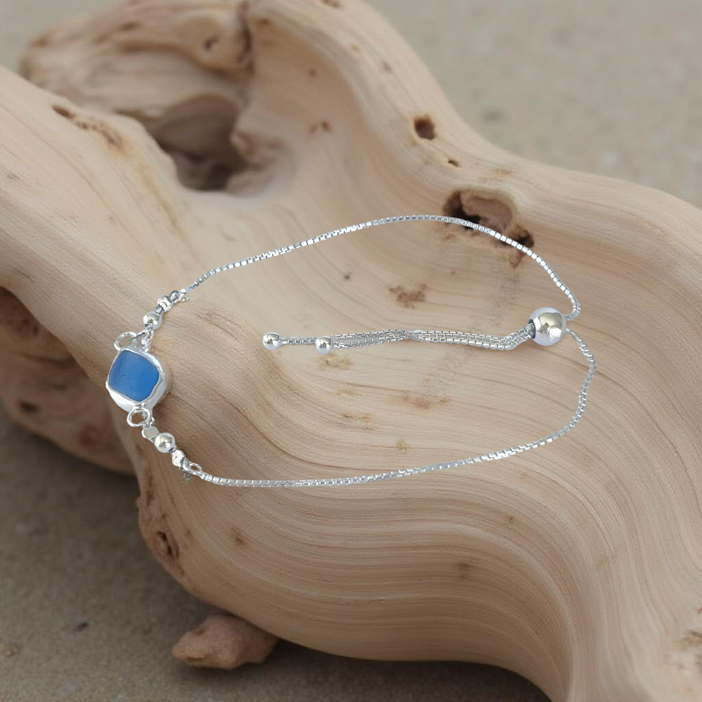 Coastal Sea Glass Adjustable Bracelet - Silver Lines Jewellery