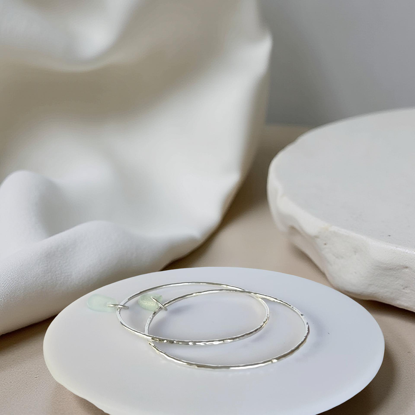 Silver Trio Interlinked Bangle With Sea Glass Charms