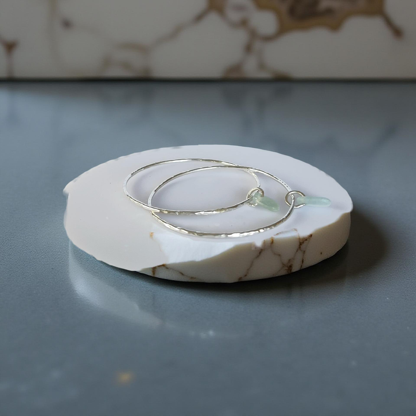 Silver Trio Interlinked Bangle With Sea Glass Charms