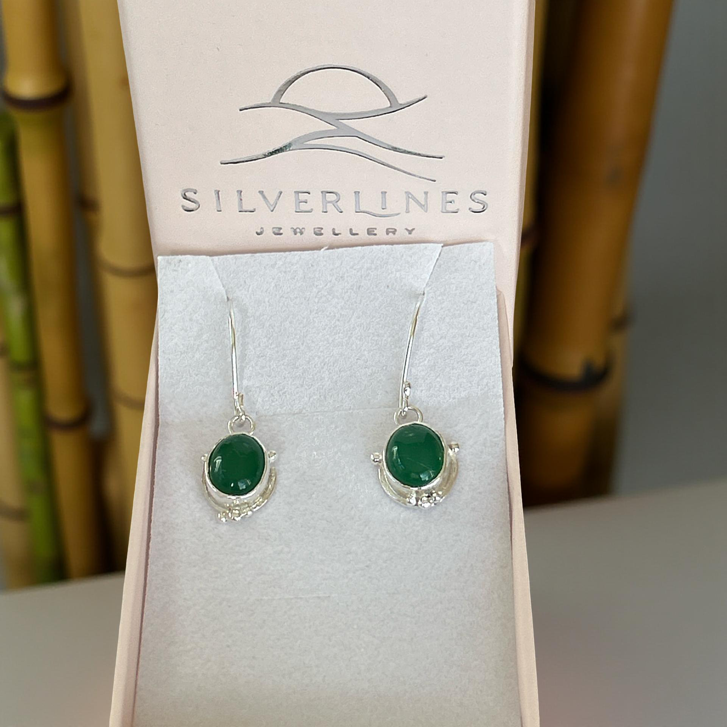 Sea Whisper Green Agate Silver Earrings