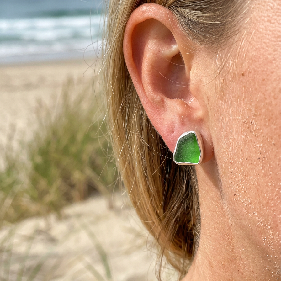 Sea glass silver studs