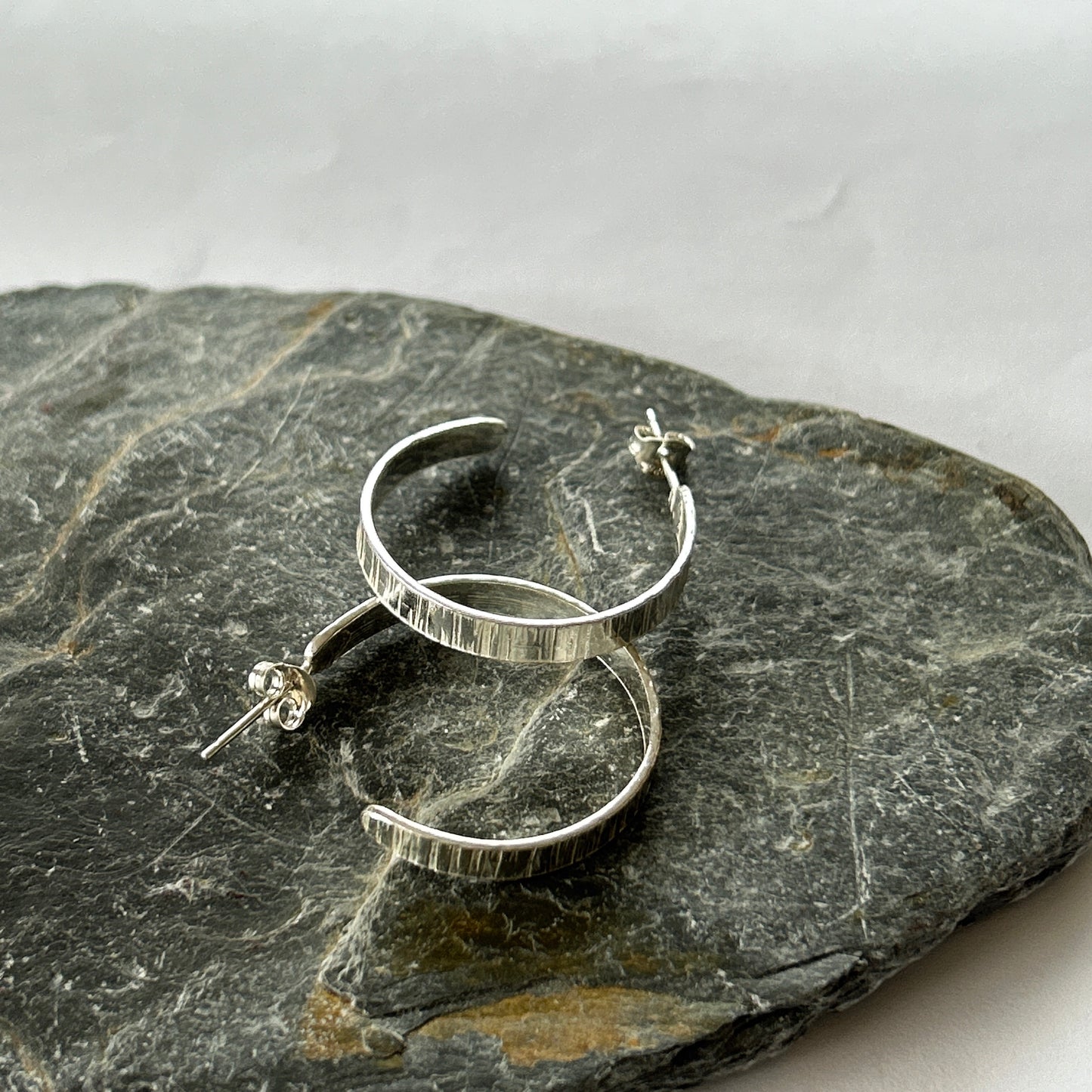 Textured Silver Hoop Earrings - Silver Lines Jewellery