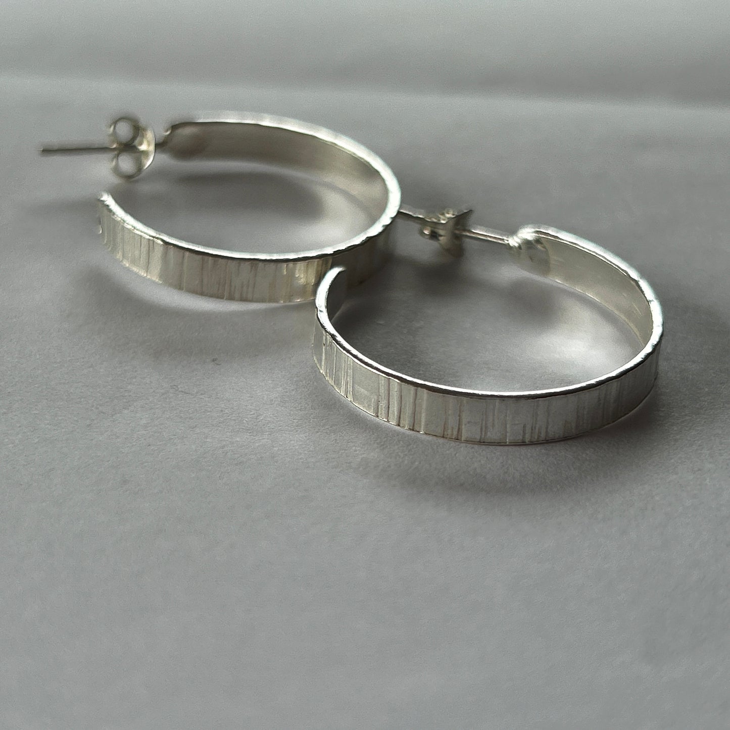 Textured Silver Hoop Earrings - Silver Lines Jewellery