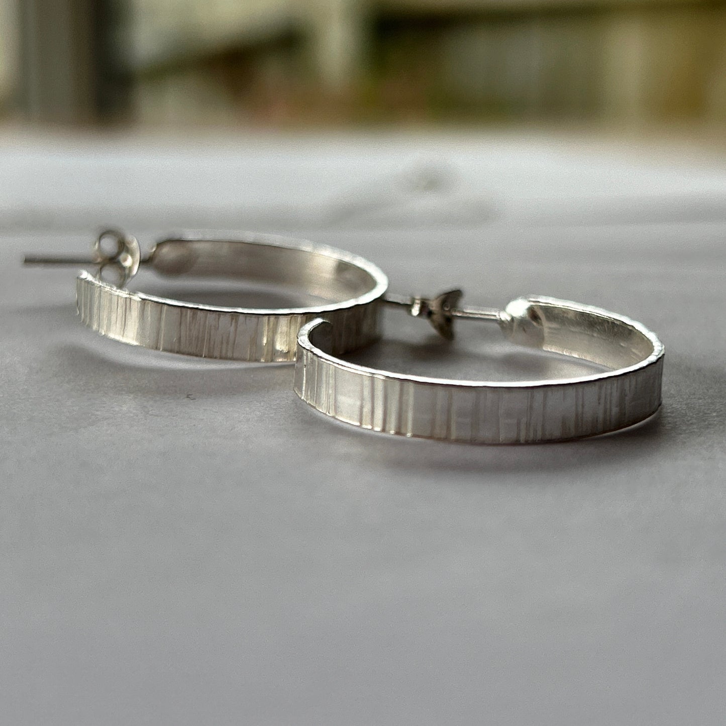 Textured Silver Hoop Earrings - Silver Lines Jewellery