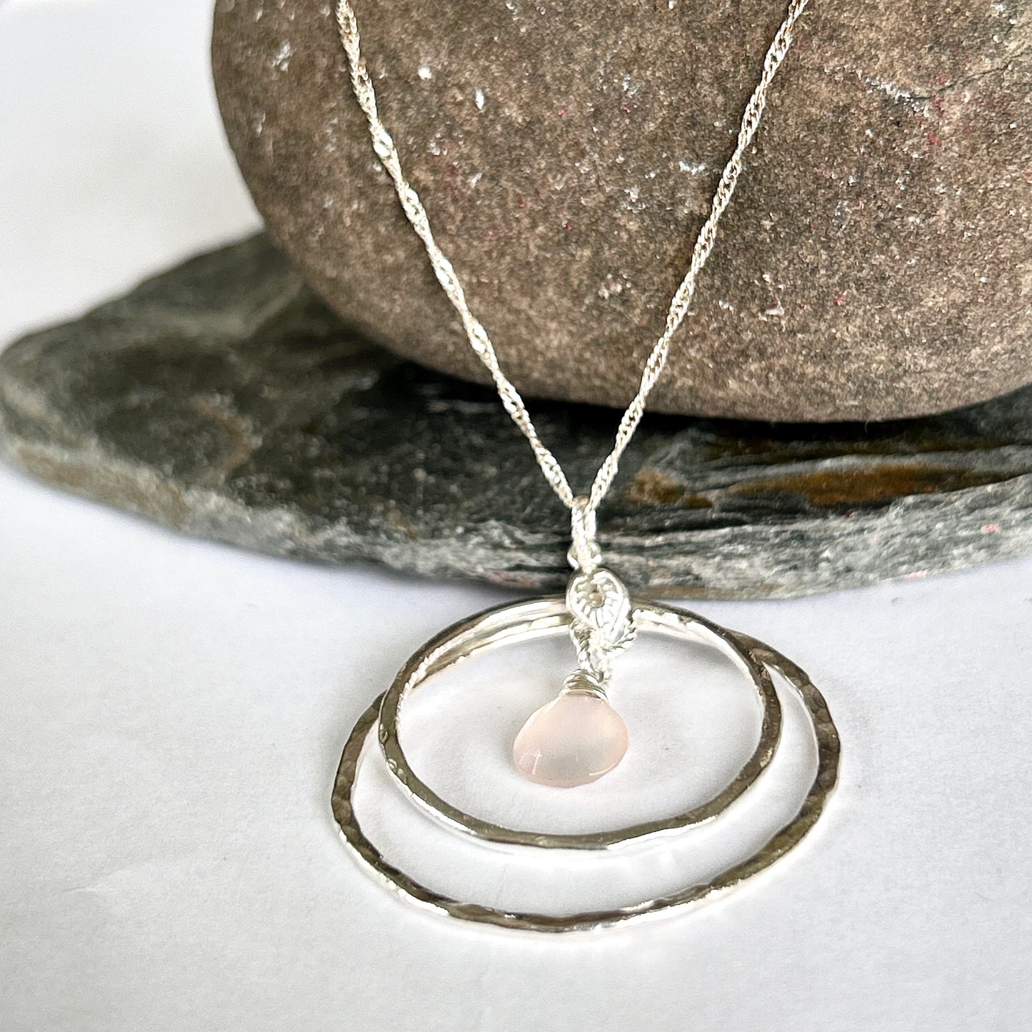 Pink Quartz Hoop Necklace - Silver Lines Jewellery