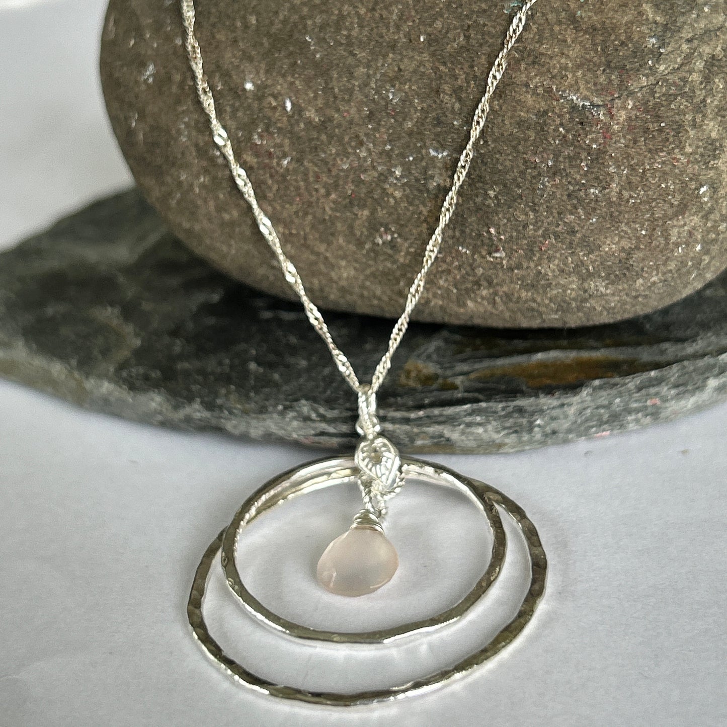 Pink Quartz Hoop Necklace - Silver Lines Jewellery