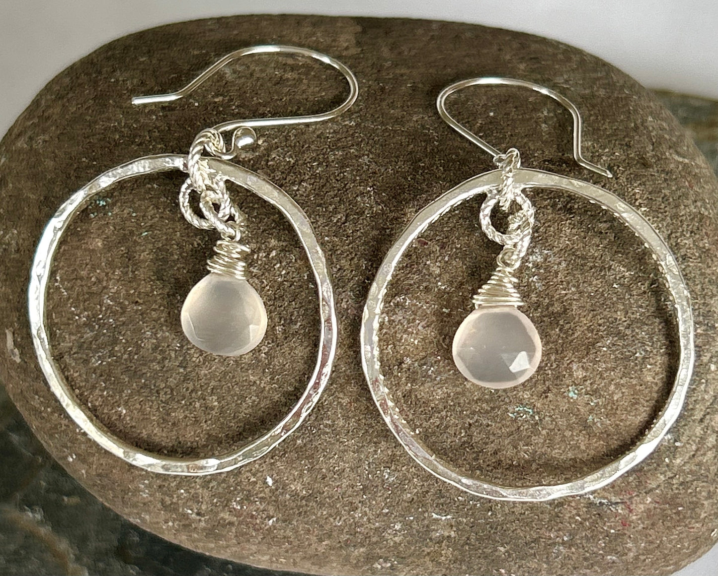 Rose Quartz Silver Hoop Earrings - Silver Lines Jewellery