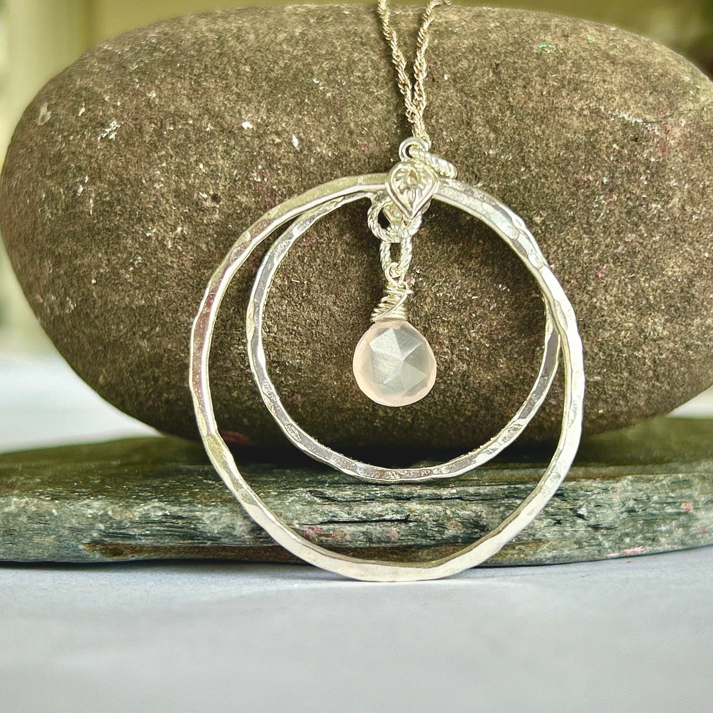 Pink Quartz Hoop Necklace - Silver Lines Jewellery