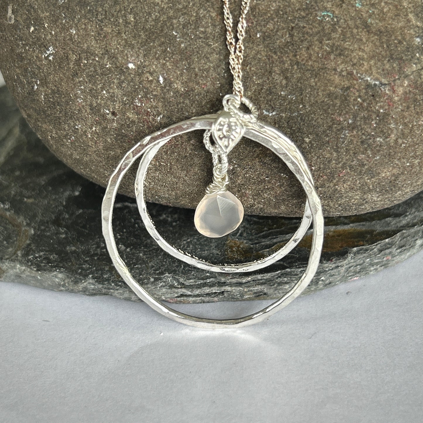 Pink Quartz Hoop Necklace - Silver Lines Jewellery